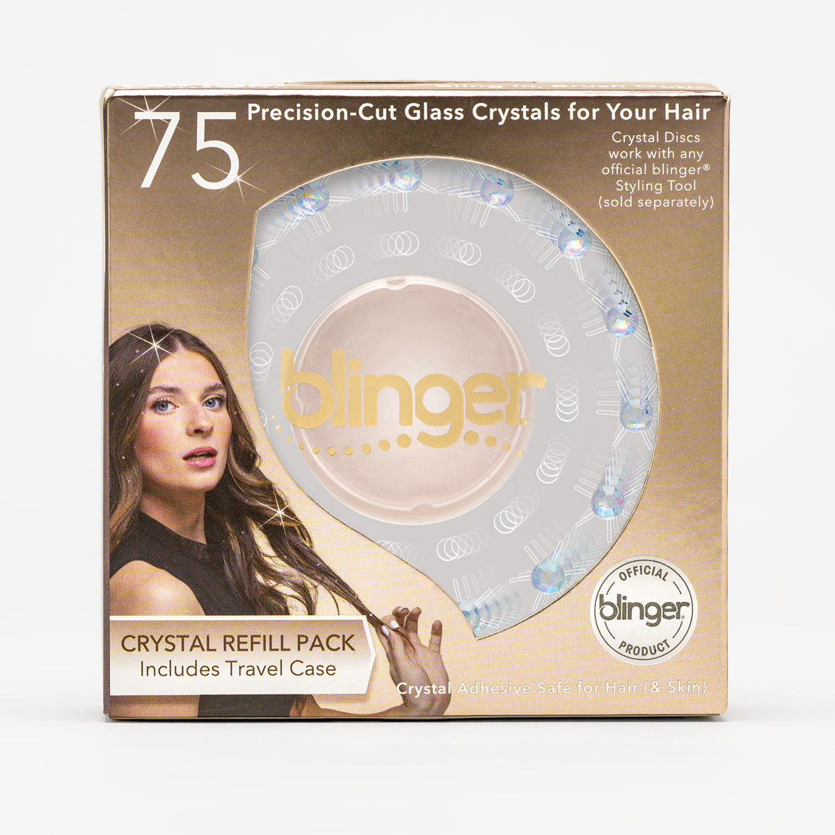 blinger® Shimmer Crystal Refill Pack with 75 Precision-Cut Crystals in a Travel Case