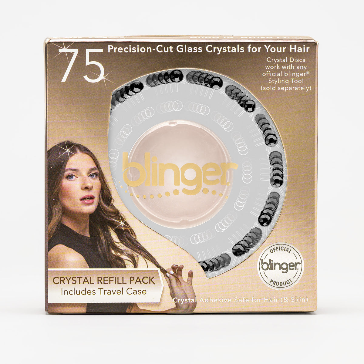 blinger® Shimmer Crystal Refill Pack with 75 Precision-Cut Crystals in a Travel Case