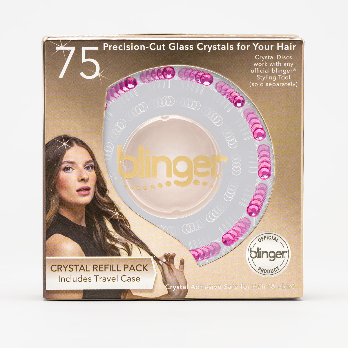 blinger® Shimmer Crystal Refill Pack with 75 Precision-Cut Crystals in a Travel Case