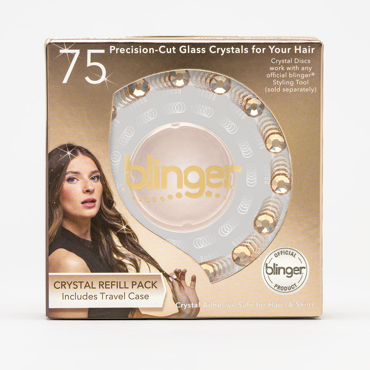 blinger® Deluxe Shimmer Crystal Refill Pack with 75 Deluxe Precision-Cut Crystals in a Travel Case