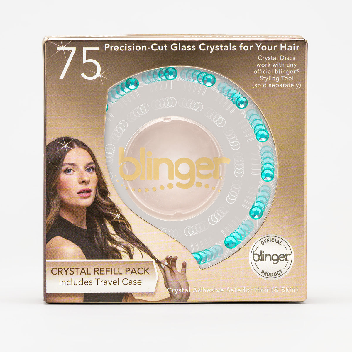blinger® Shimmer Crystal Refill Pack with 75 Precision-Cut Crystals in a Travel Case