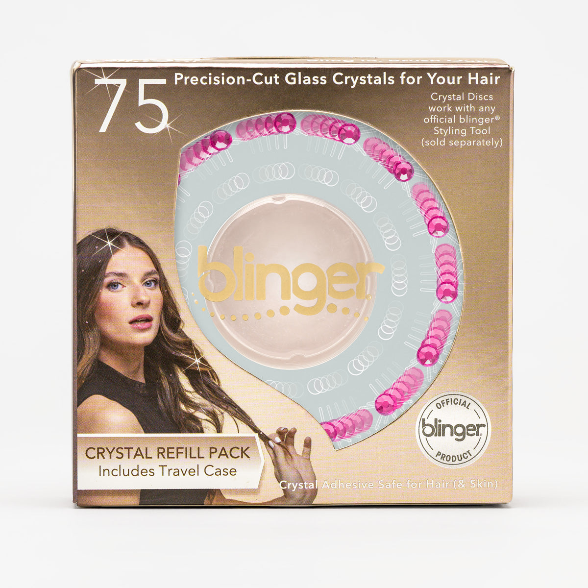 blinger® Shimmer Crystal Refill Pack with 75 Precision-Cut Crystals in a Travel Case