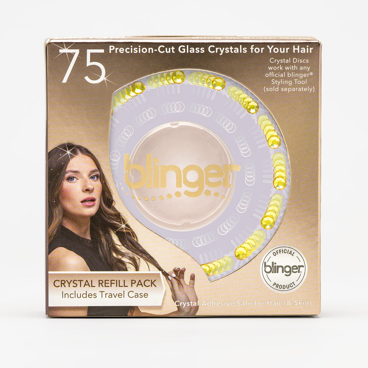 blinger® Shimmer Crystal Refill Pack with 75 Precision-Cut Crystals in a Travel Case