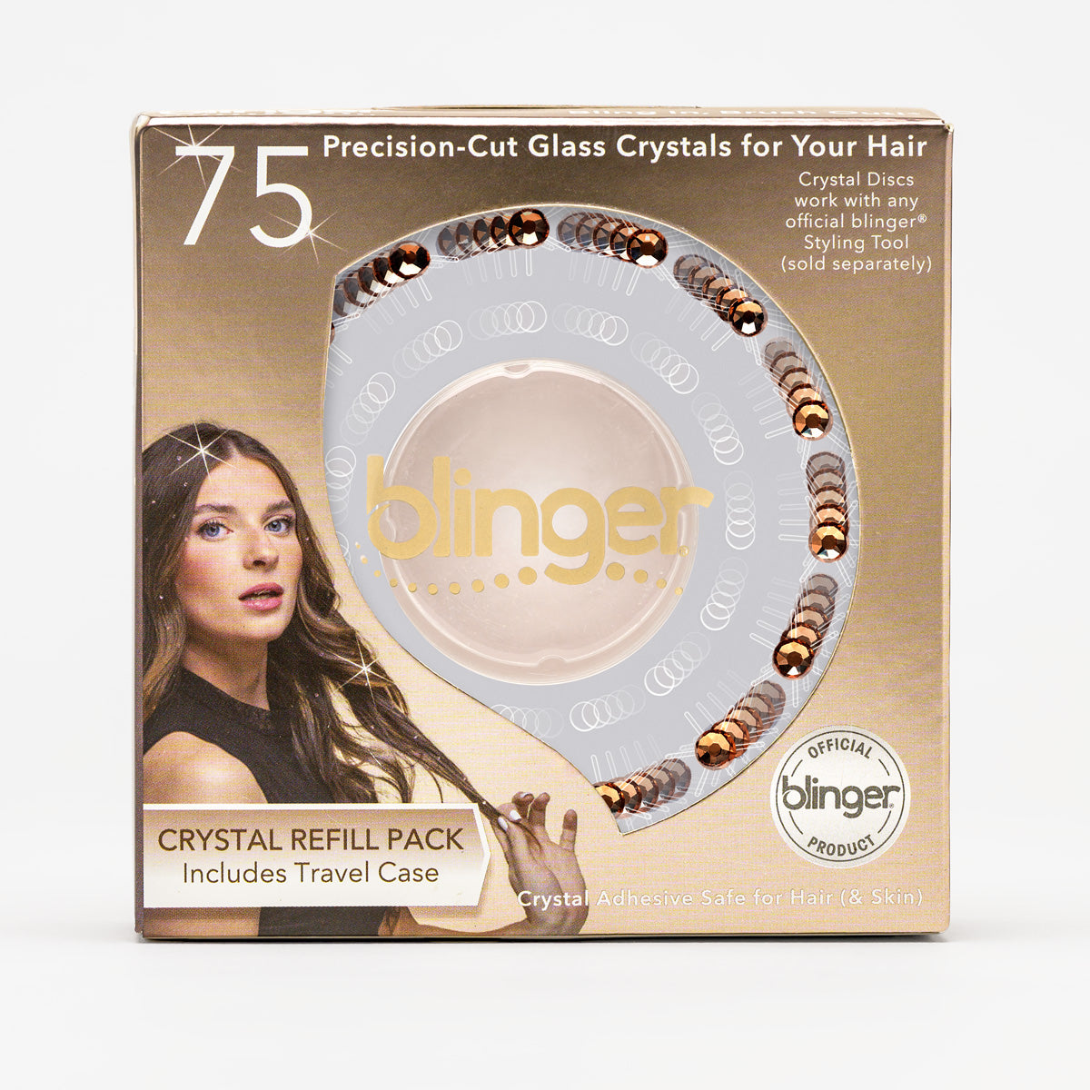 blinger® Shimmer Crystal Refill Pack with 75 Precision-Cut Crystals in a Travel Case