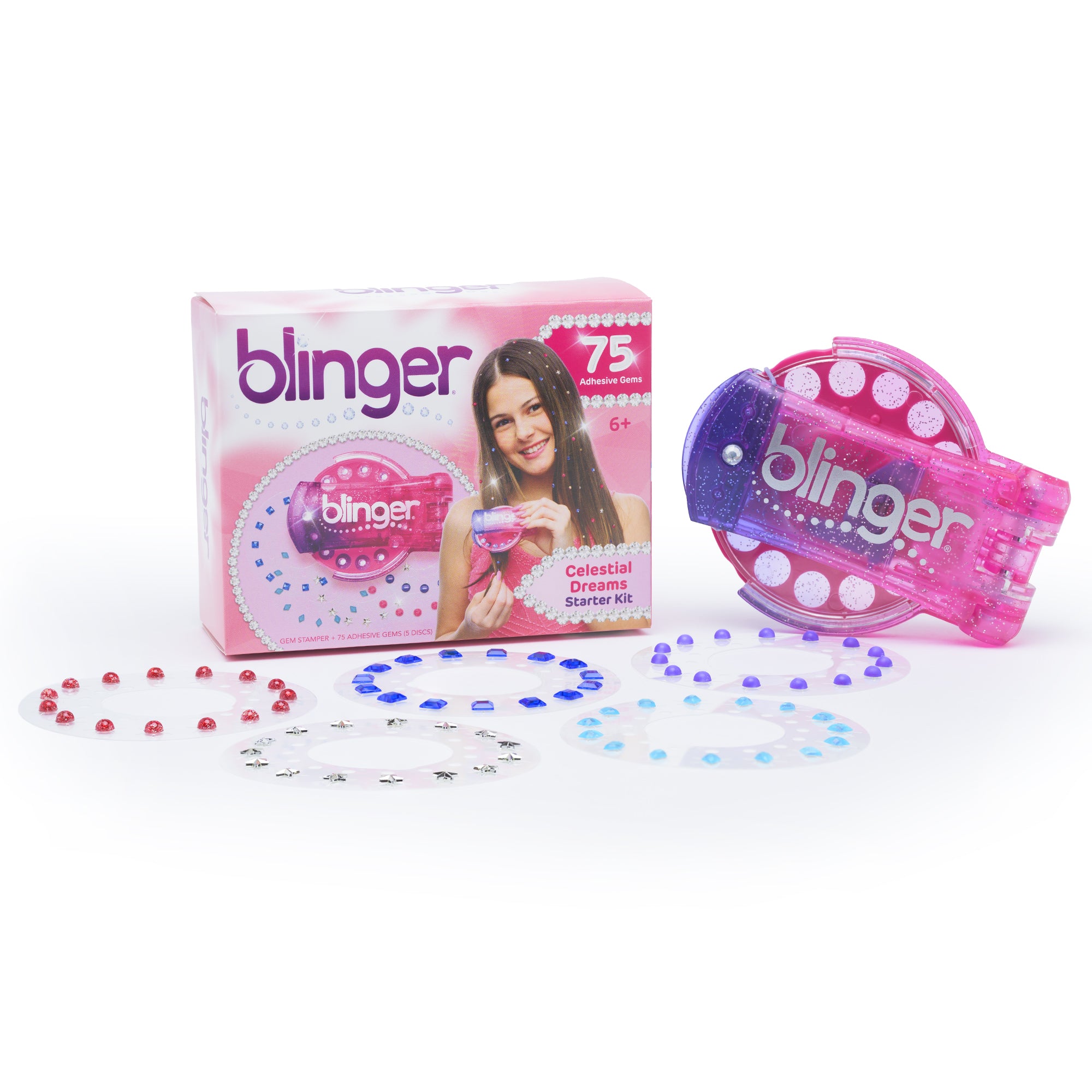 blinger® Celestial Dreams Starter Kit with blinger® Gem Stamper + 75 Colorful Hair-Safe Gems
