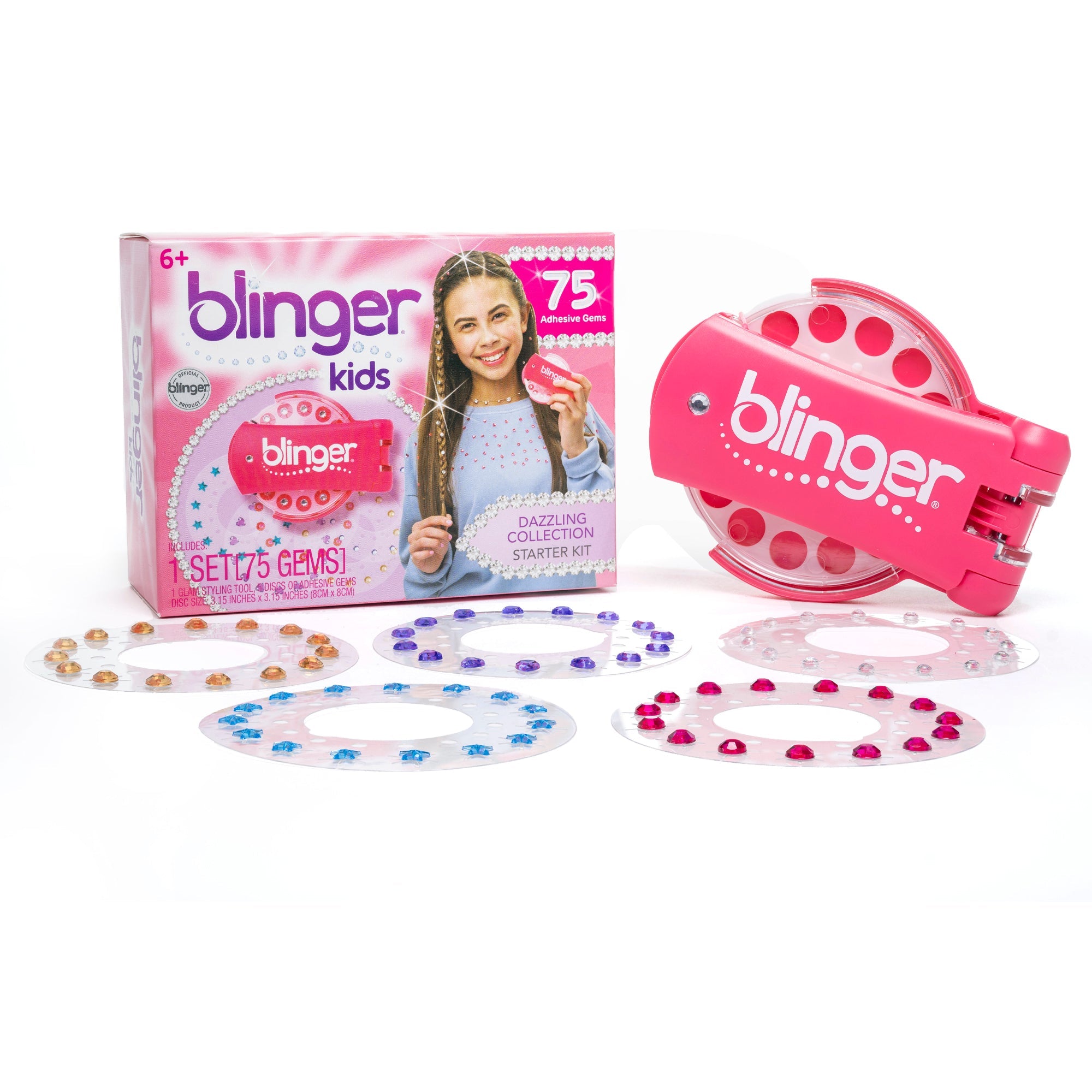blinger® Dazzling Collection Starter Kit with blinger® Gem Stamper + 75 Colorful Hair-Safe Gems