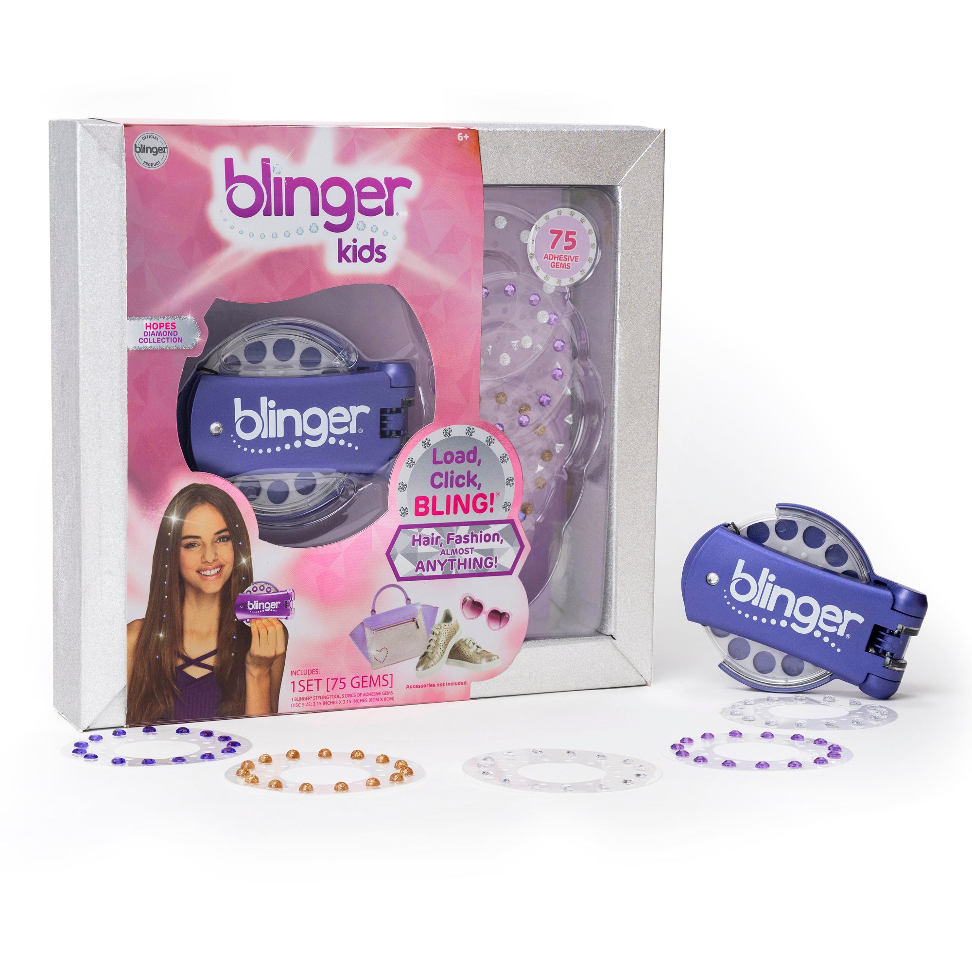 blinger® Diamond Collection Starter Kit with blinger® Gem Stamper + 75 Colorful Hair-Safe Gems