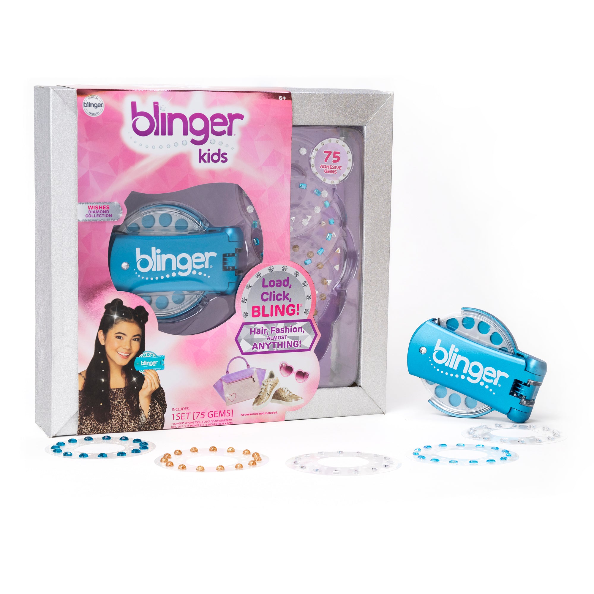 blinger® Diamond Collection Starter Kit with blinger® Gem Stamper + 75 Colorful Hair-Safe Gems