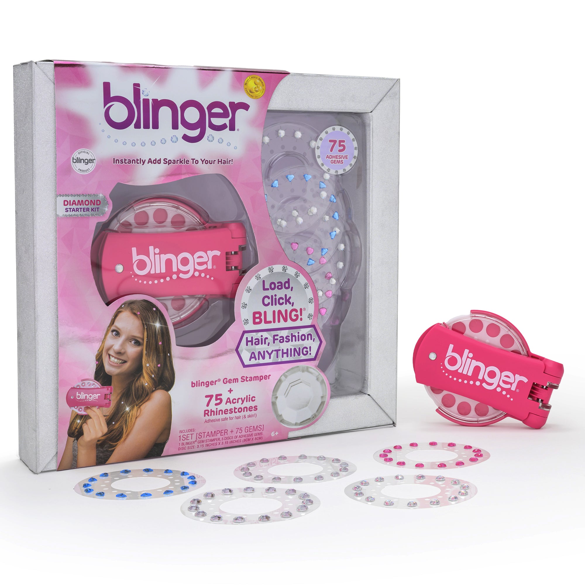 blinger® Diamond Collection Starter Kit with blinger® Gem Stamper + 75 Colorful Acrylic Gems