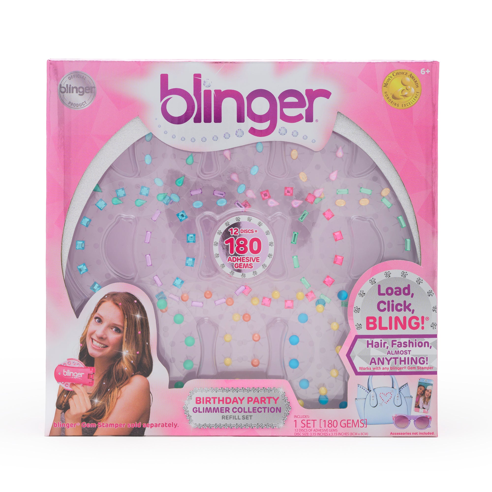 blinger® Glimmer Collection Refill Set with 180 Colorful Hair-Safe Gems