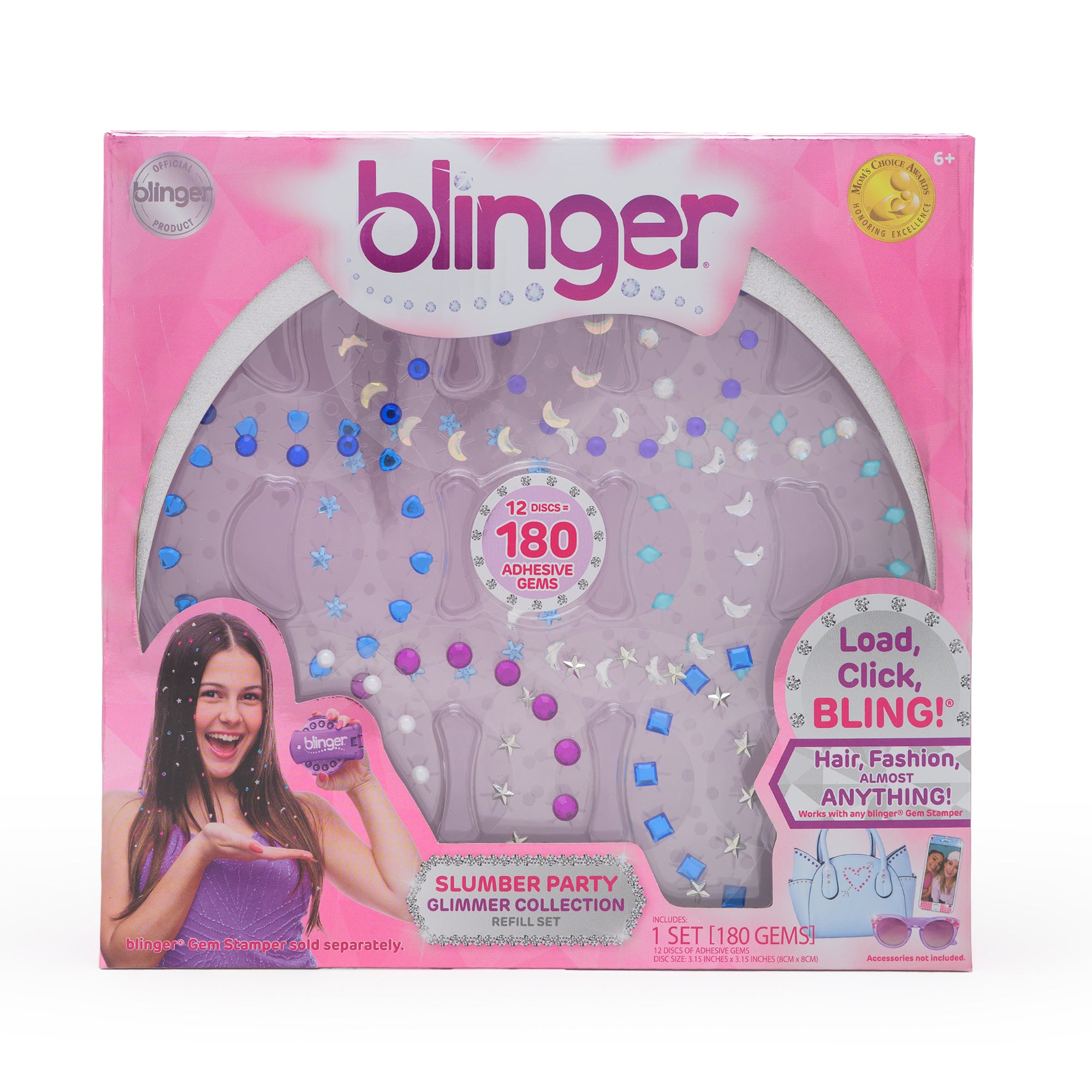 blinger® Glimmer Collection Refill Set with 180 Colorful Hair-Safe Gems