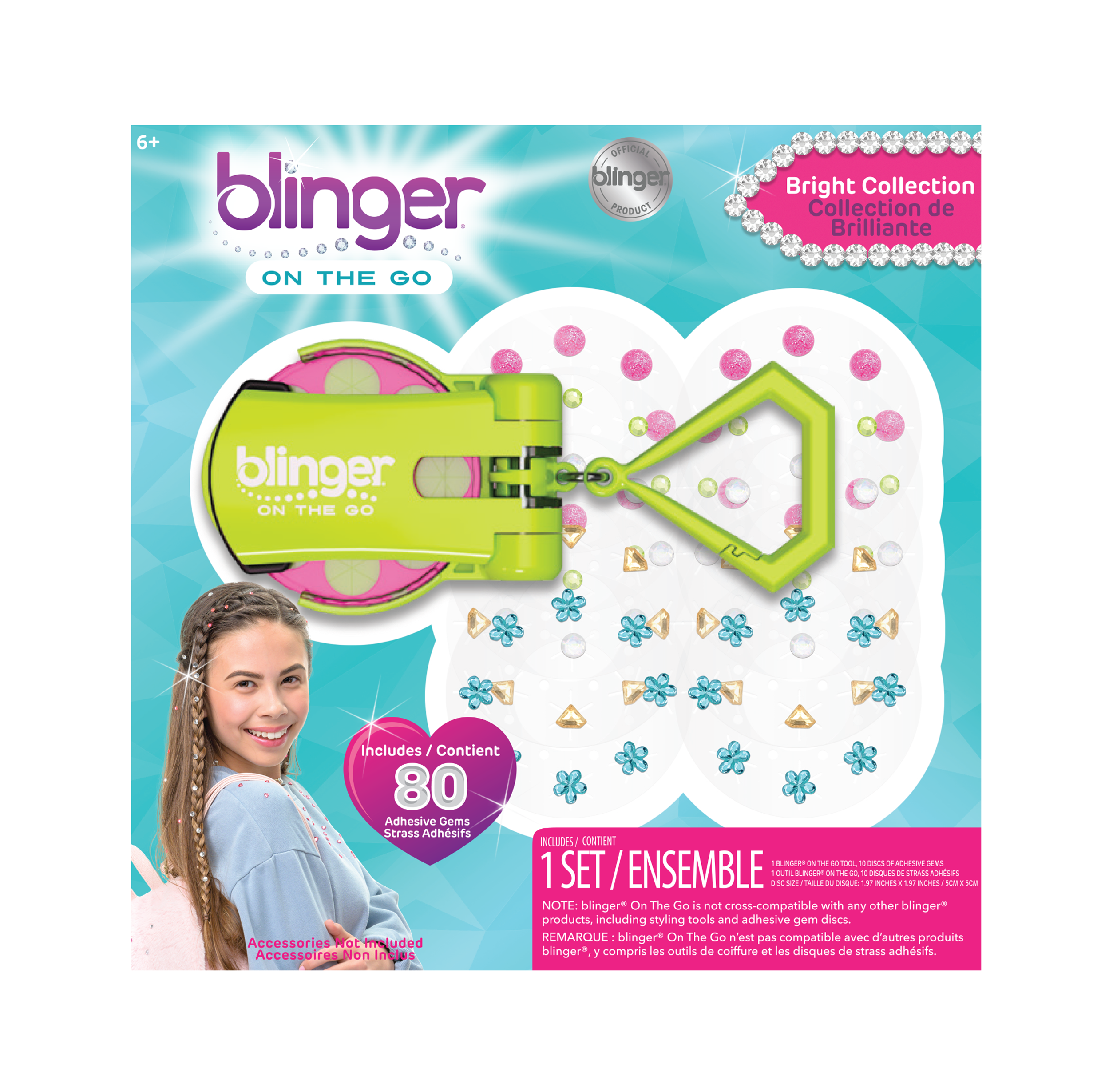 blinger® mini (On The Go) Starter Kit with blinger® mini Gem Stamper + 80 Colorful Hair-Safe Gems