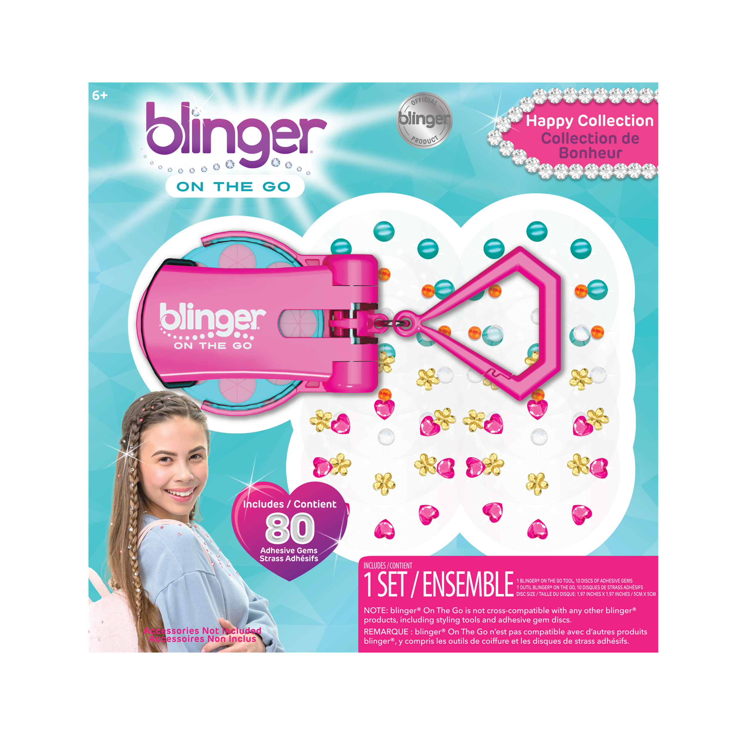 blinger® On The Go (Mini) Starter Kit with blinger® mini Gem Stamper + 80 Colorful Acrylic Rhinestones