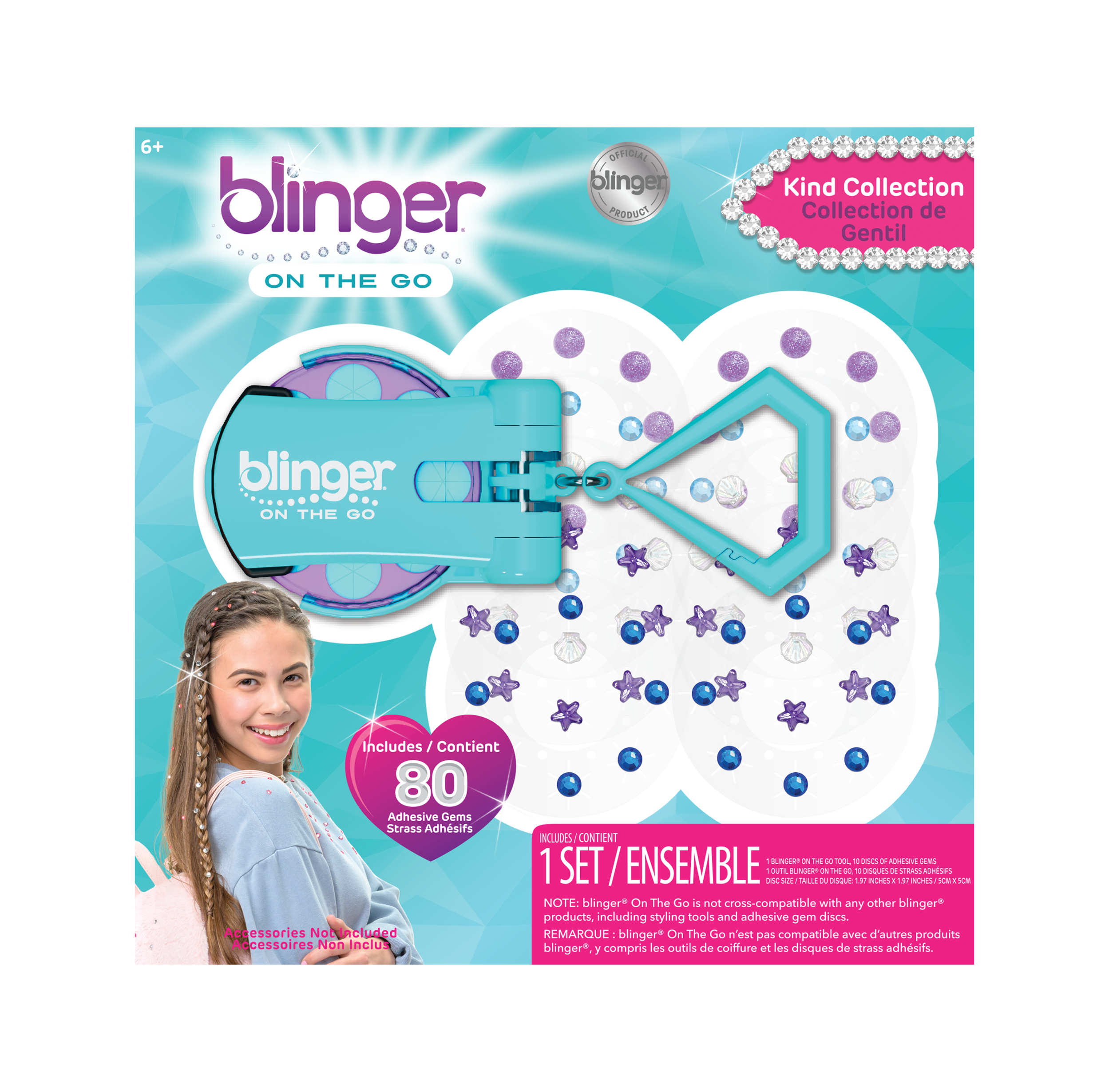 blinger® mini (On The Go) Starter Kit with blinger® mini Gem Stamper + 80 Colorful Hair-Safe Gems