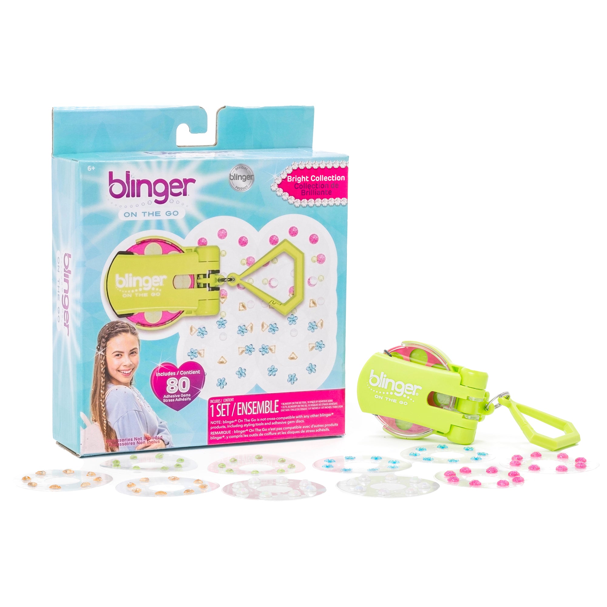 blinger® mini (On The Go) Starter Kit with blinger® mini Gem Stamper + 80 Colorful Hair-Safe Gems