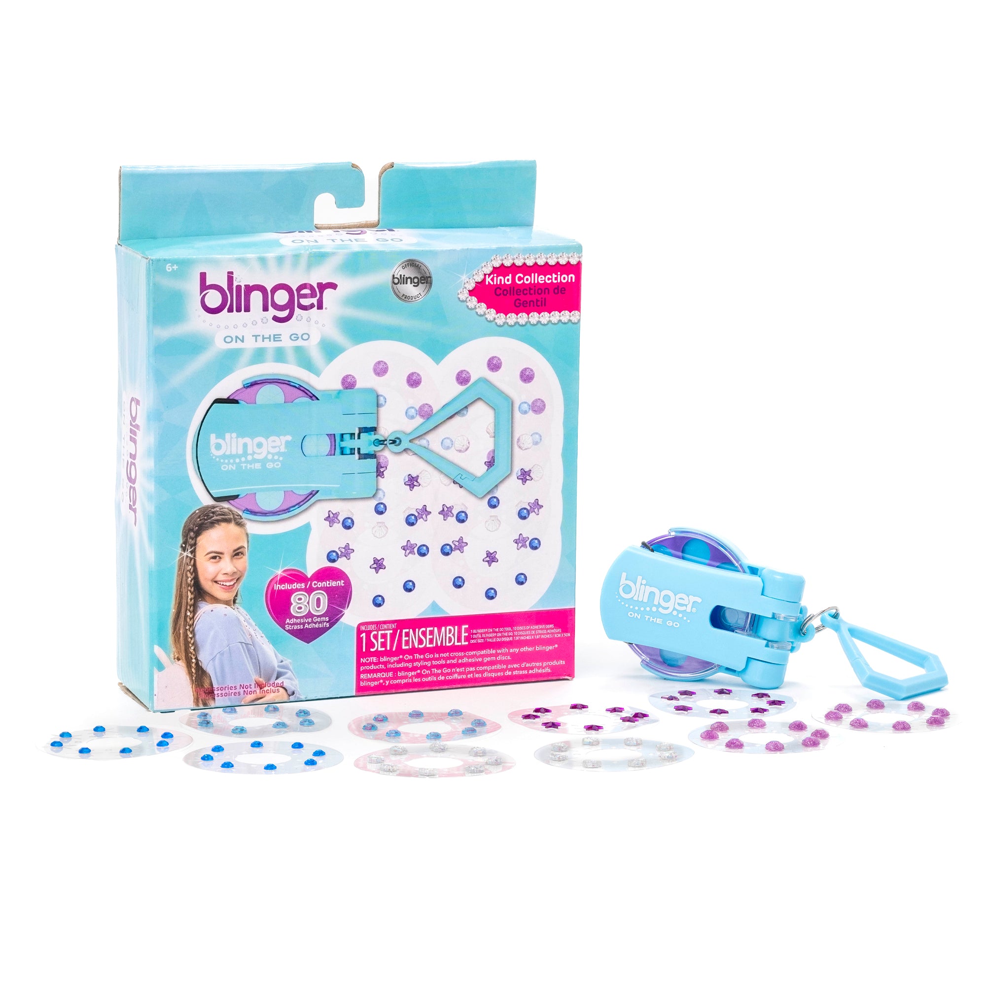blinger® mini (On The Go) Starter Kit with blinger® mini Gem Stamper + 80 Colorful Hair-Safe Gems