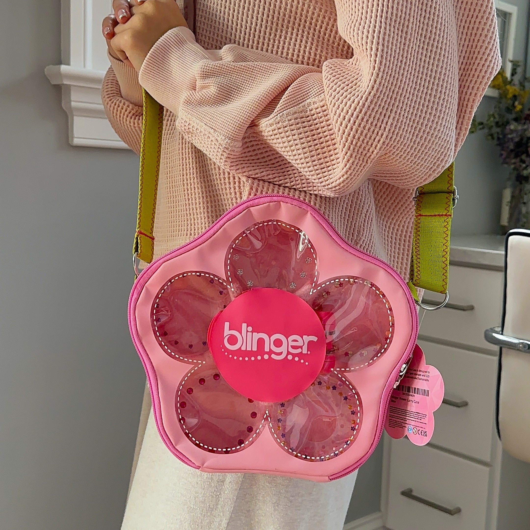 blinger® Flower Carry Case with Pink and Green Gems (75 Gems) - the perfect way to organize your blinger® Gem Stamper and gems