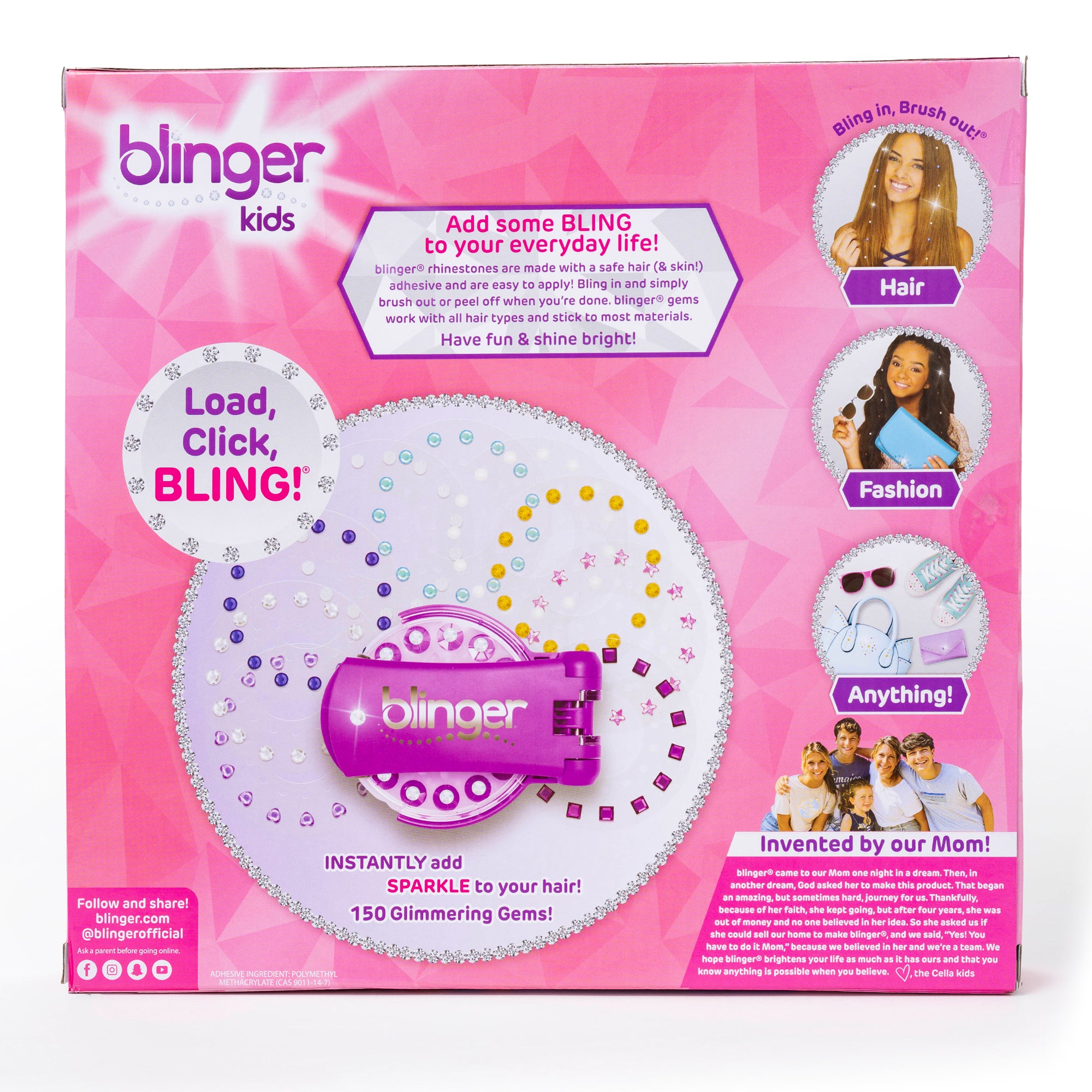 blinger® Radiance Collection Starter Kit with blinger® Gem Stamper (Magenta) + 150 Colorful Hair-Safe Gems