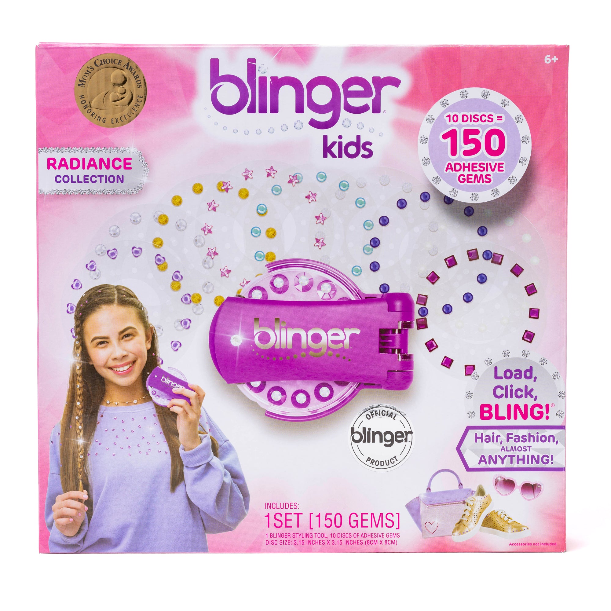 blinger® Radiance Collection Starter Kit with blinger® Gem Stamper (Magenta) + 150 Colorful Hair-Safe Gems