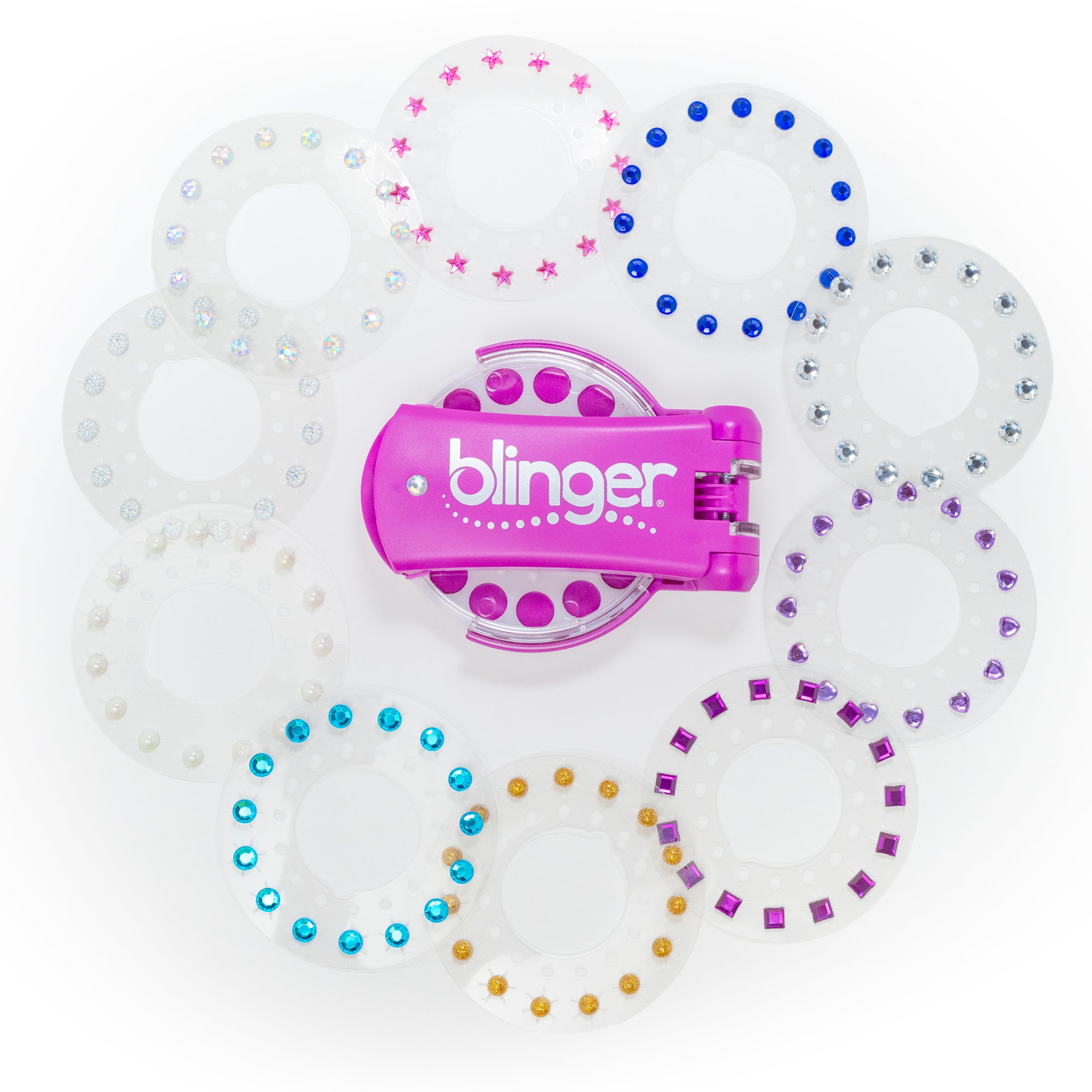 blinger® Radiance Collection Starter Kit with blinger® Gem Stamper (Magenta) + 150 Colorful Acrylic Rhinestones
