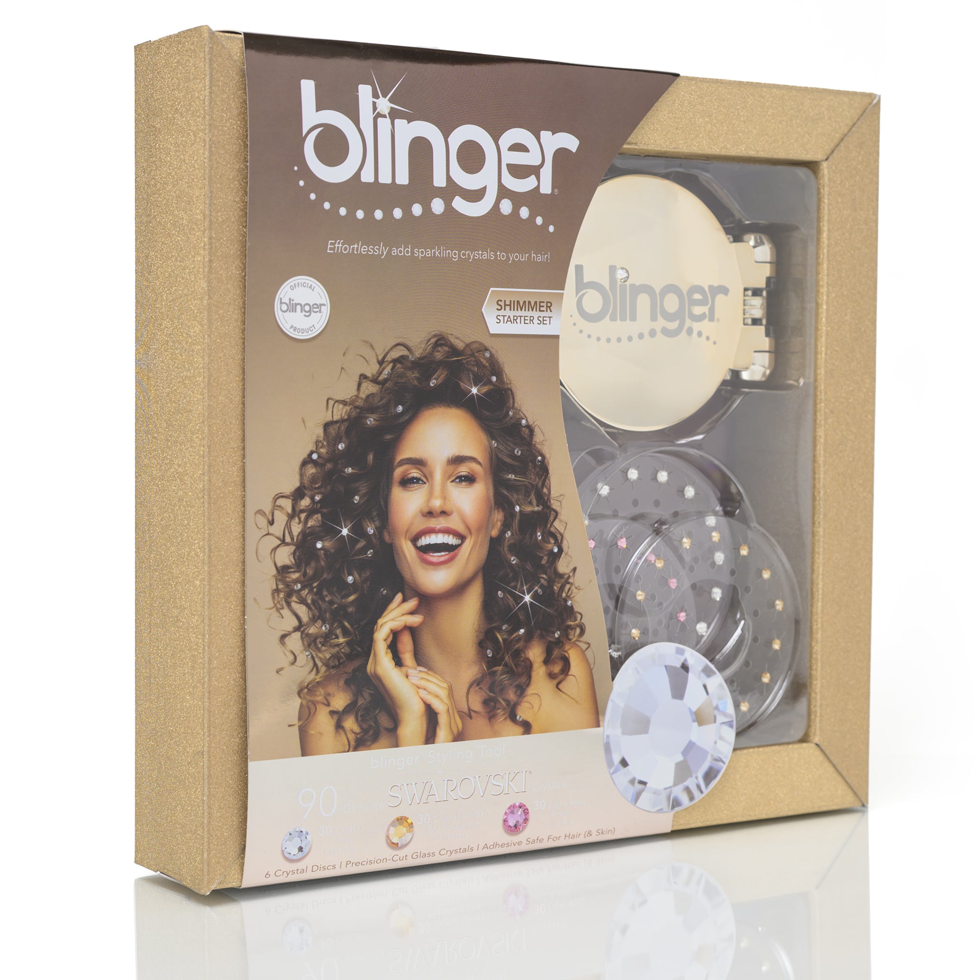 blinger® Shimmer Starter Kit with Gold-Plated blinger® Styling Tool + 90 Precision-Cut Swarovski® Glass Crystals