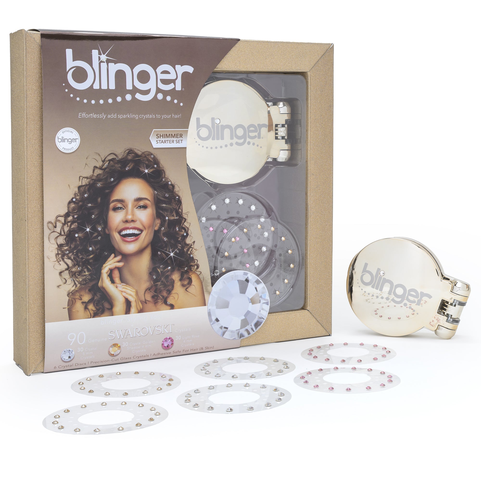 blinger® Shimmer Starter Kit with Gold-Plated blinger® Styling Tool + 90 Precision-Cut Swarovski® Glass Crystals -  blinger.com EXCLUSIVE