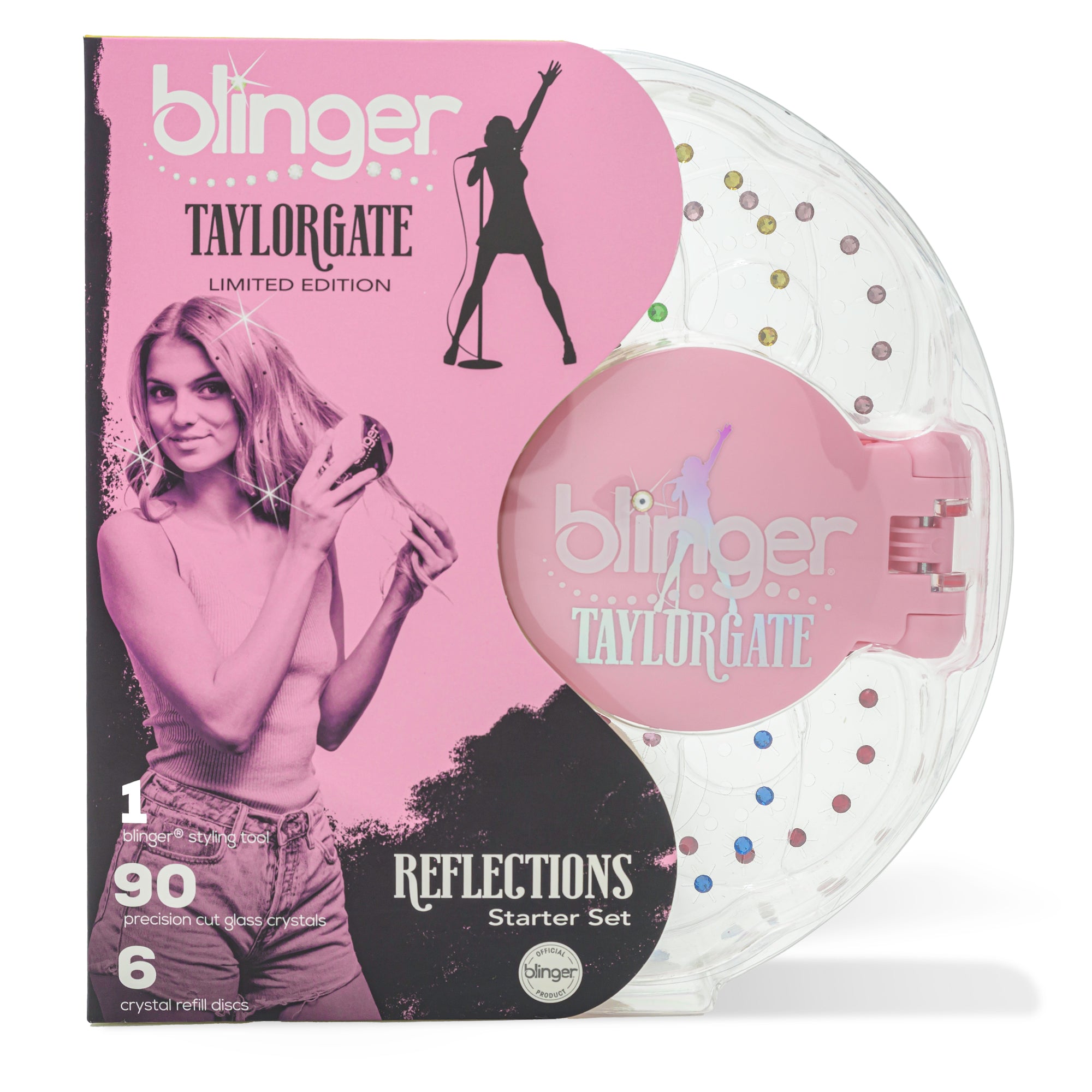 blinger® Limited Edition Reflections Starter Set with blinger® Styling Tool + 90 Precision-Cut Glass Crystals