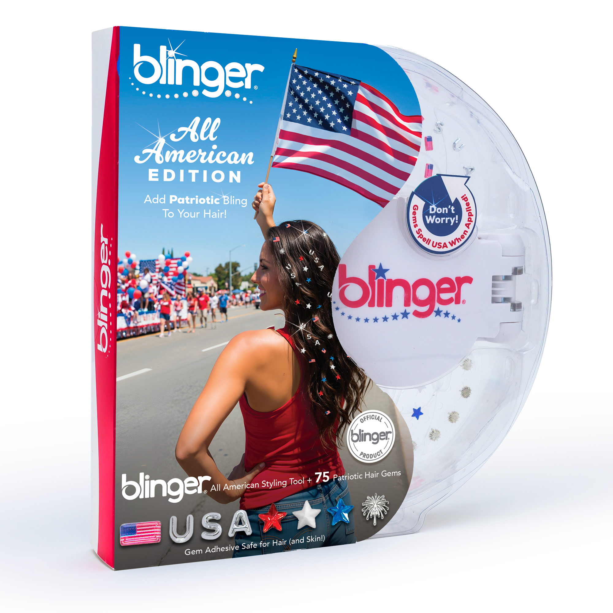 Limited Edition blinger® All-American 250th Anniversary Starter Set with Styling Tool + 75 Patriotic Hair Gems