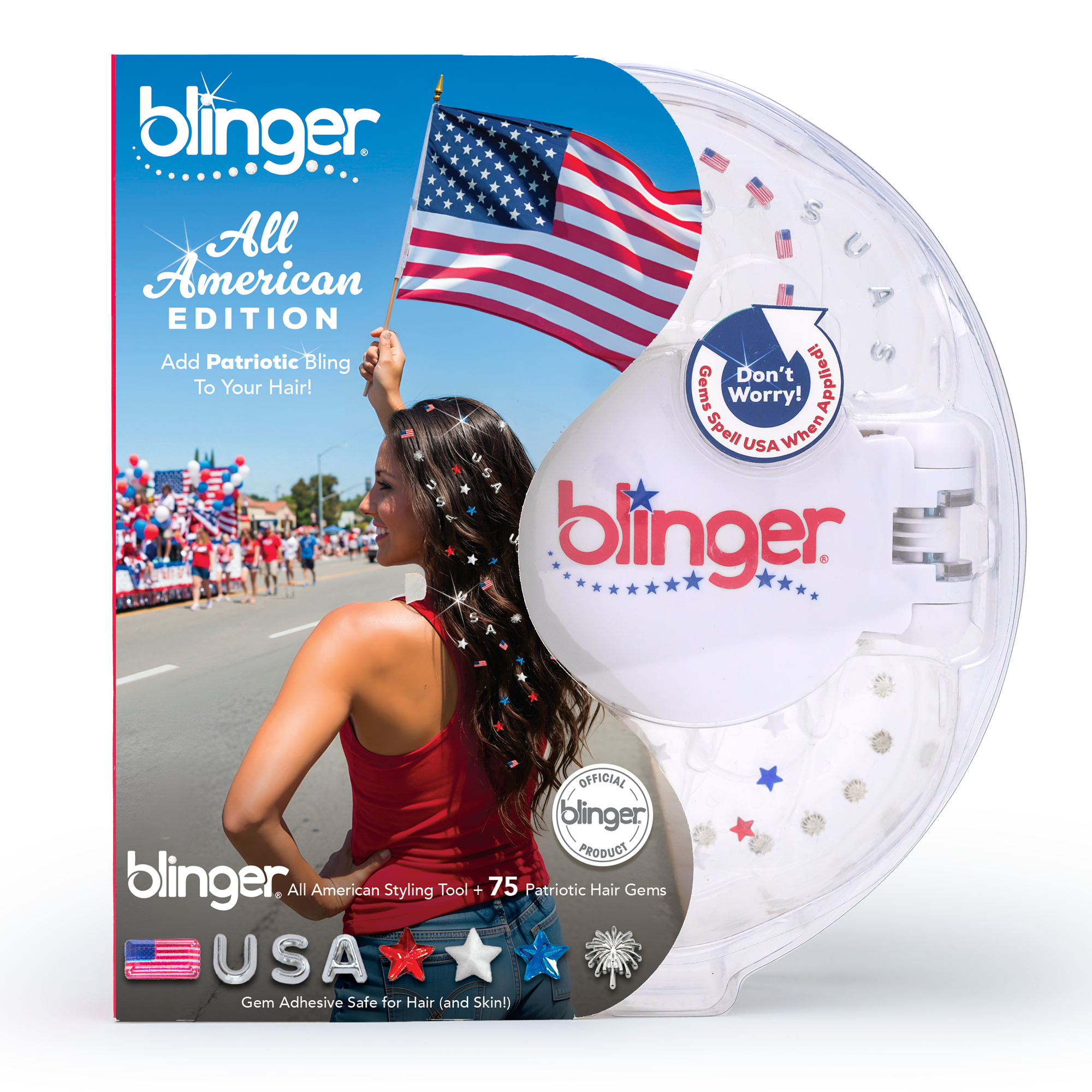 Limited Edition blinger® All-American 250th Anniversary Starter Set with Styling Tool + 75 Patriotic Hair Gems