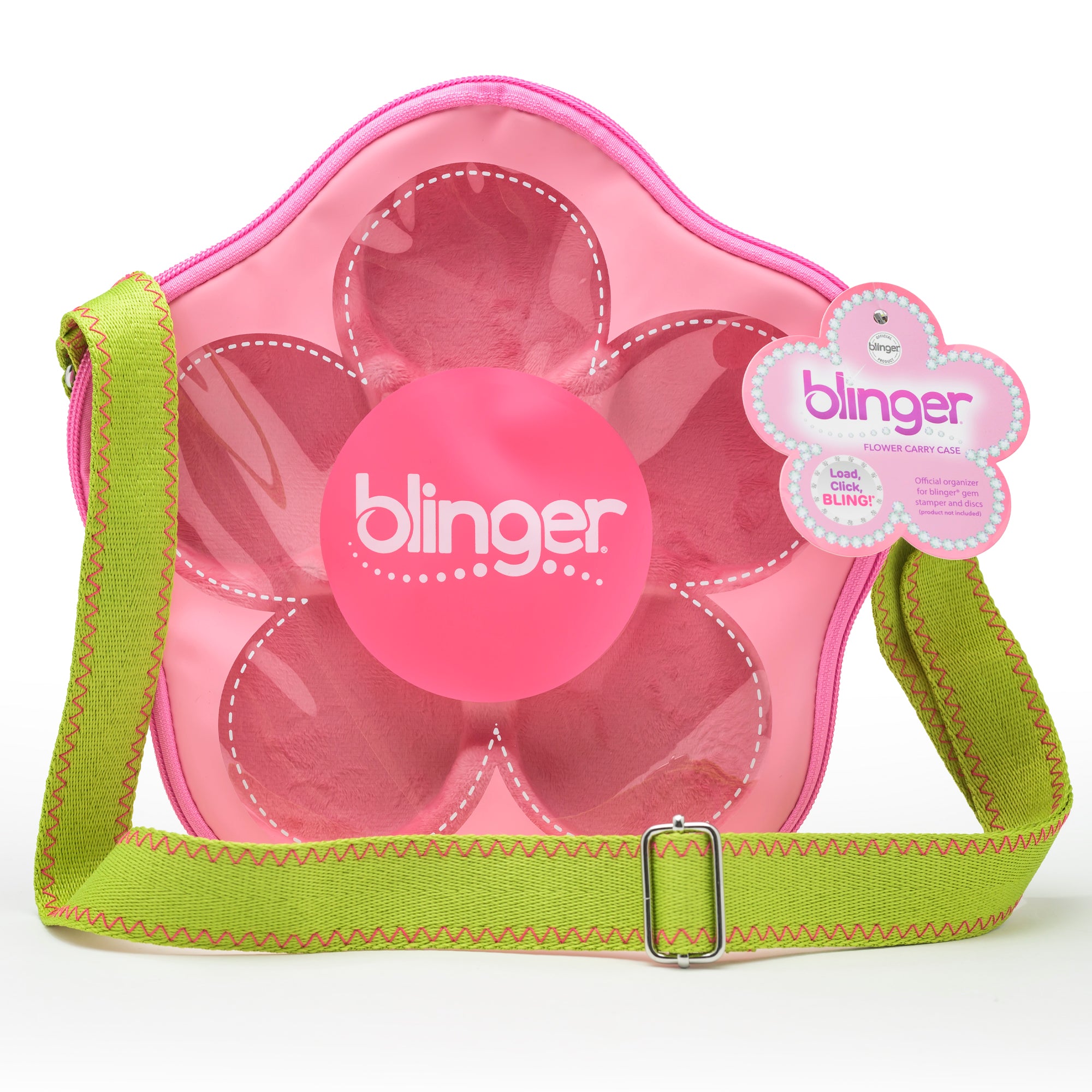 blinger® Flower Carry Case with Pink and Green Gems (75 Gems) - the perfect way to organize your blinger® Gem Stamper and gems