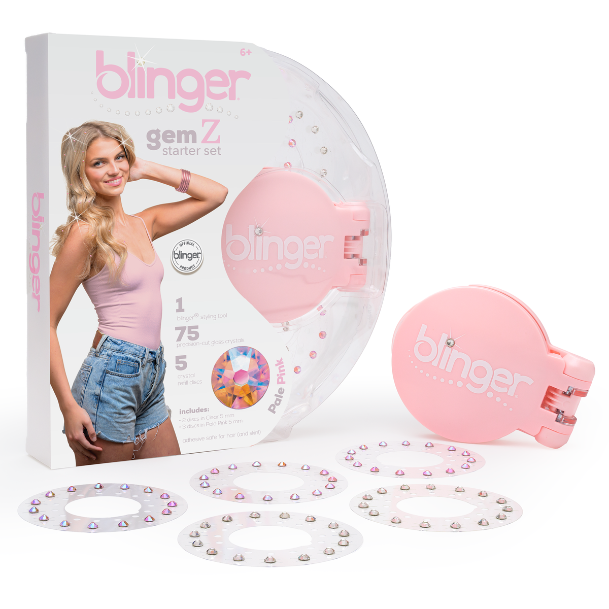 Gem Z Collection Starter Set with Hair Gem Stamper + 75 Precision-Cut Glass Crystals