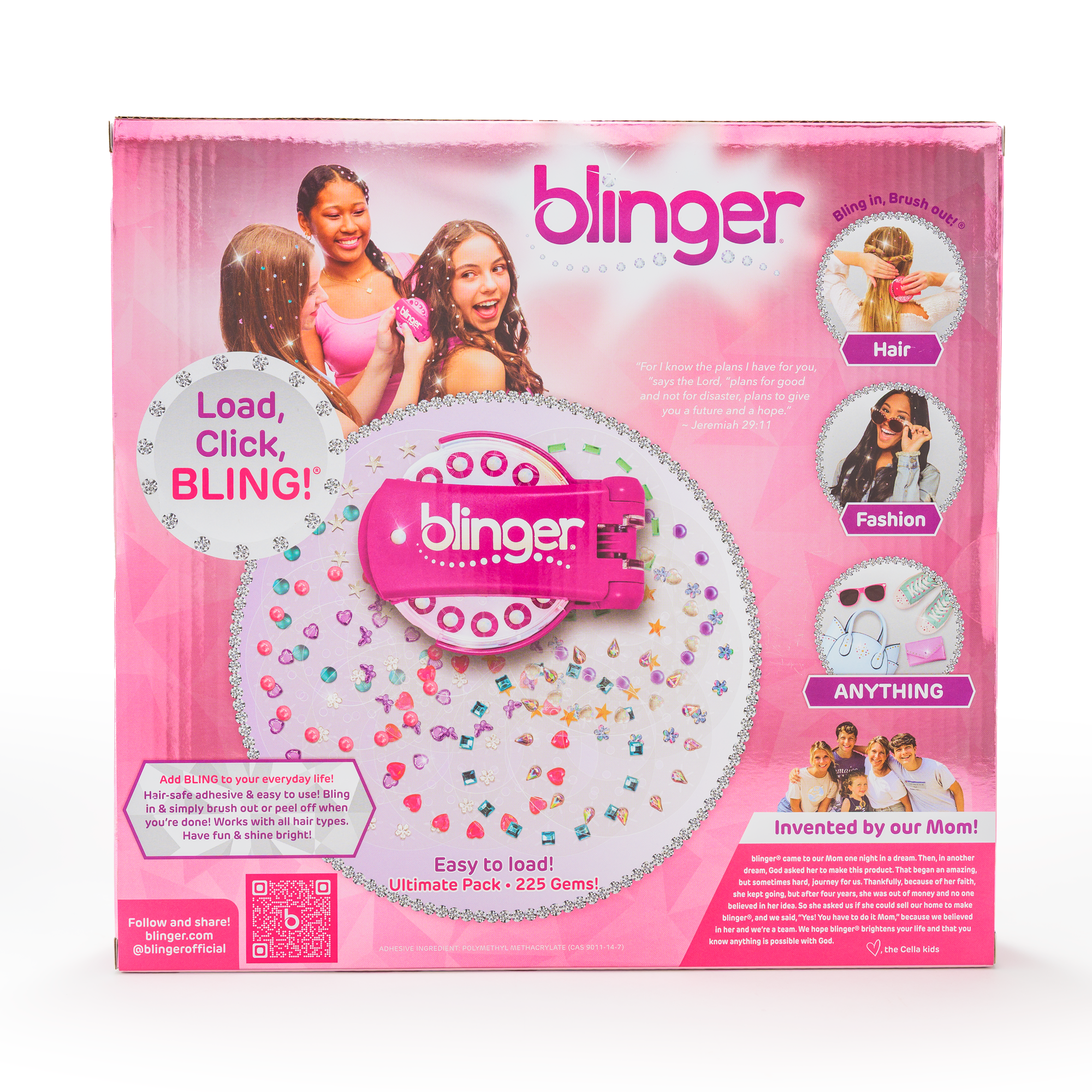 blinger® Glam Collection Starter Kit with blinger® Gem Stamper + 225 Colorful Hair-Safe Rhinestones