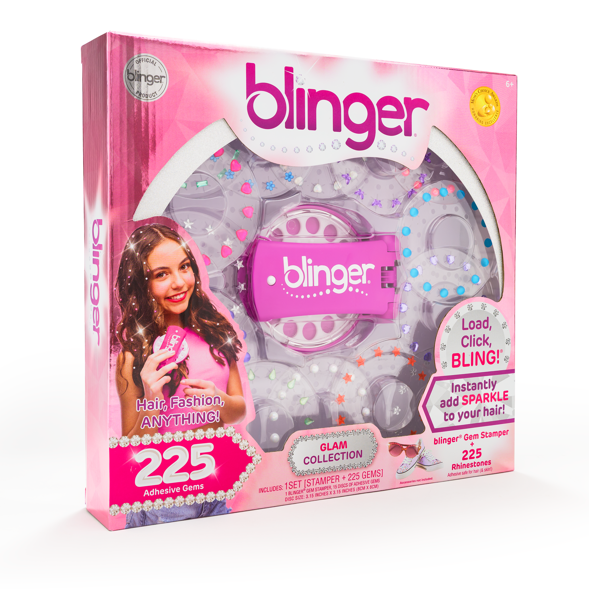 blinger® Glam Collection Starter Kit with blinger® Gem Stamper + 225 Colorful Hair-Safe Rhinestones