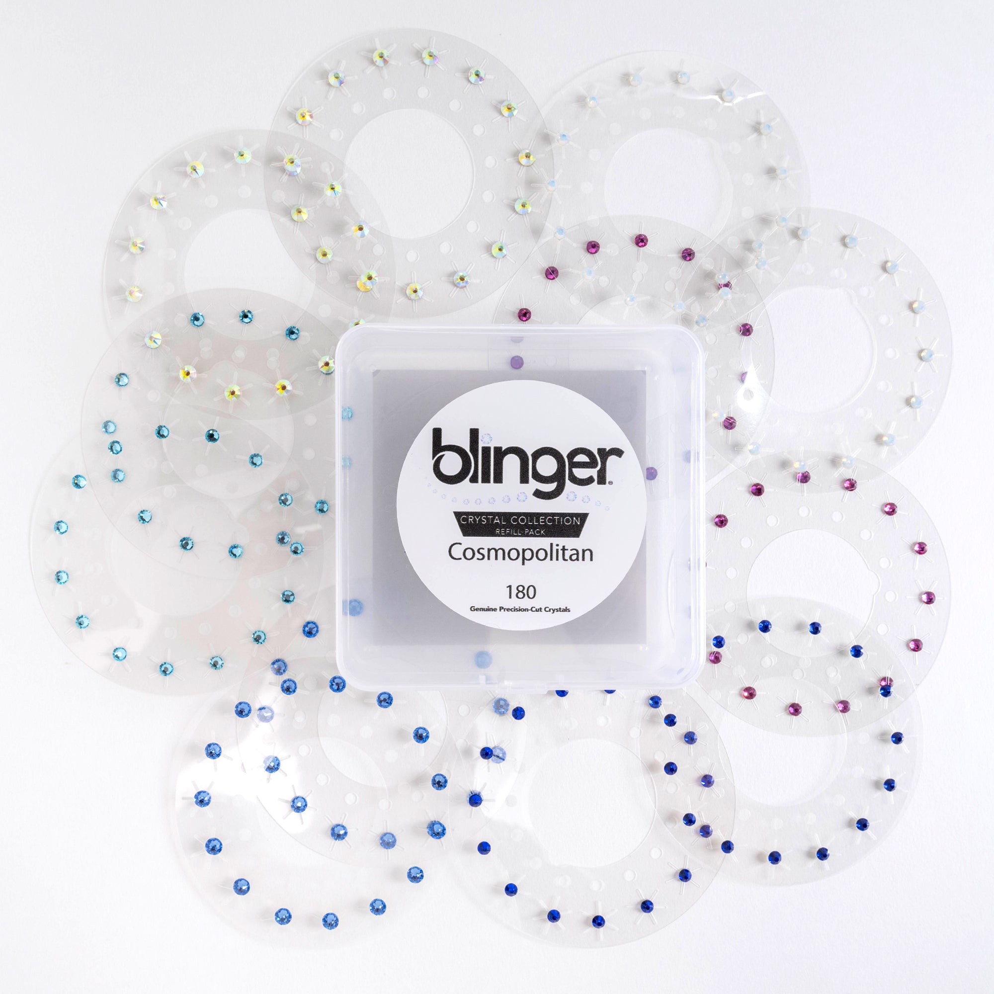 blinger Glimmer Refill Pack | 5 Discs - 75 Precision-Cut Crystals |  Bedazzling Multi-Faceted Gems | Hair-Safe Adhesive – Bling In Brush Out |  Works