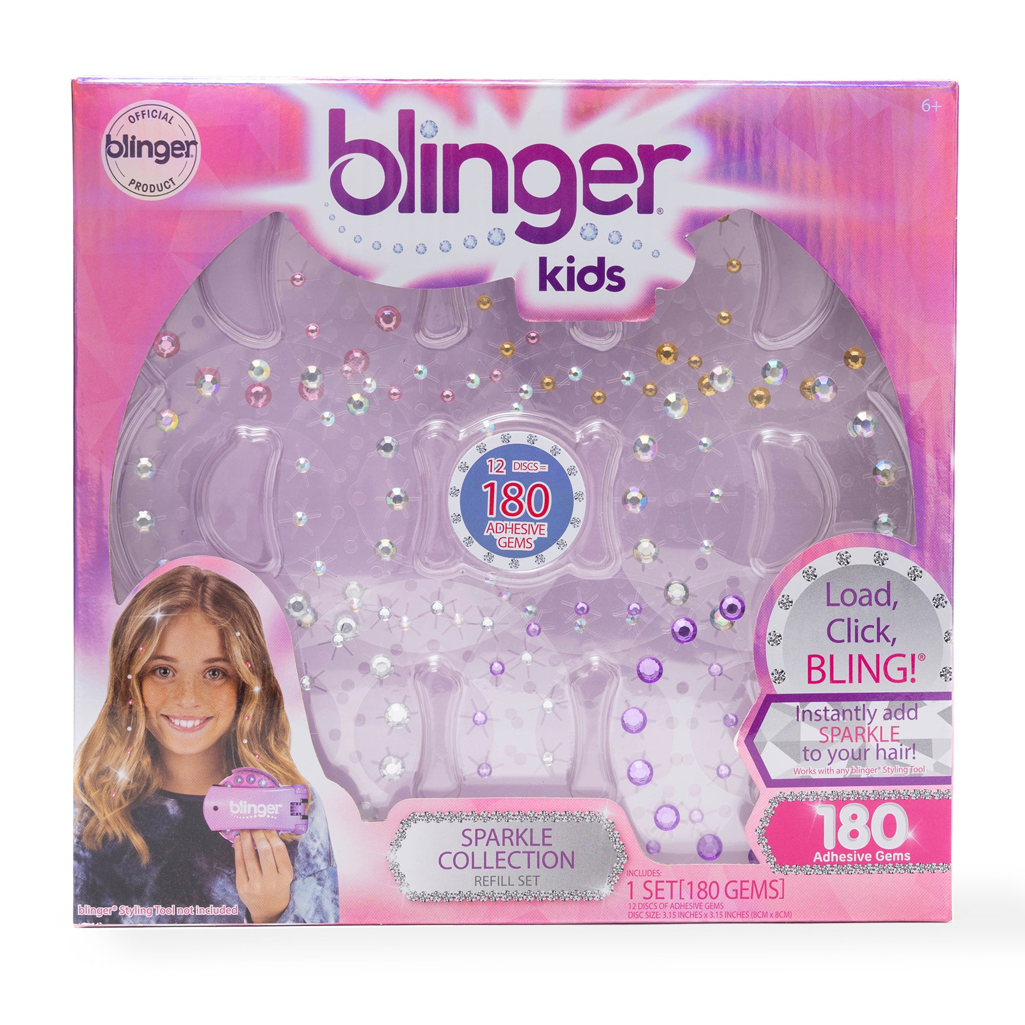 Blinger Glimmer Refill Pack | 5 Discs - 75 Precision-Cut Glass Crystals |  Bedazzling Hair Gems | Hair-Safe Adhesive â€“ Bling In Brush Out | Works