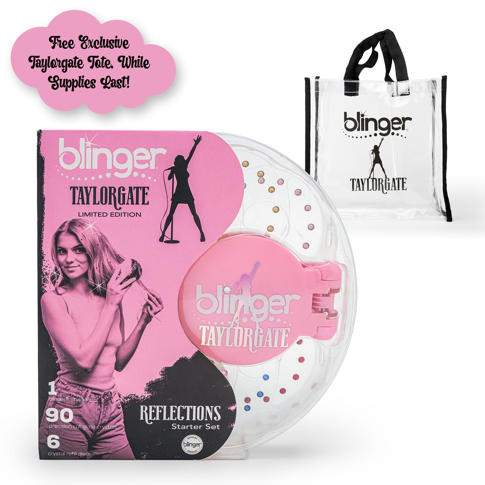 blinger® Limited Edition Taylorgate Reflections Starter Set with blinger® Styling Tool + 90 Precision-Cut Glass Crystals