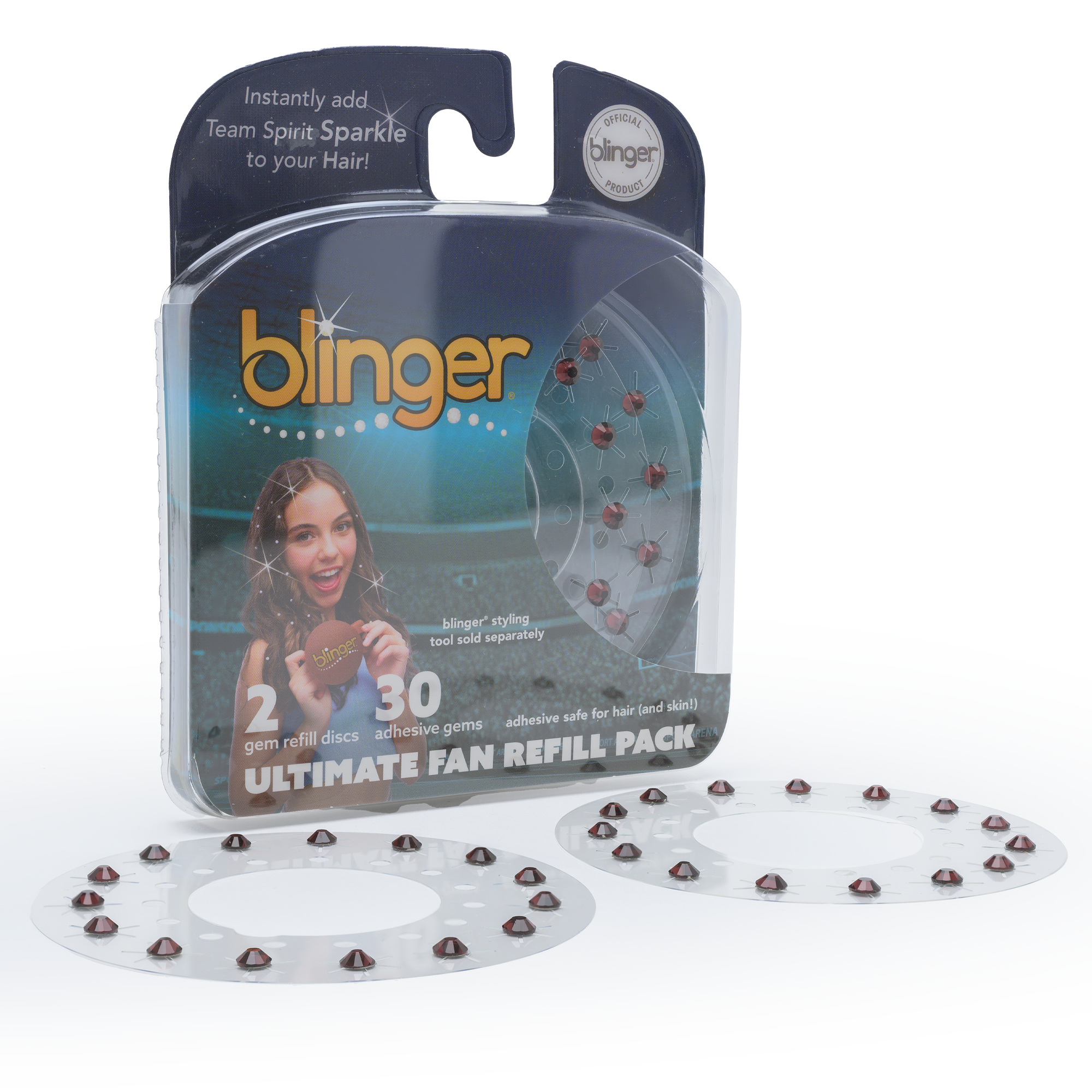 blinger® Ultimate Fan Refill Pack with 30 Gems (Precision-Cut Glass Crystal Colors and Sports Symbols)