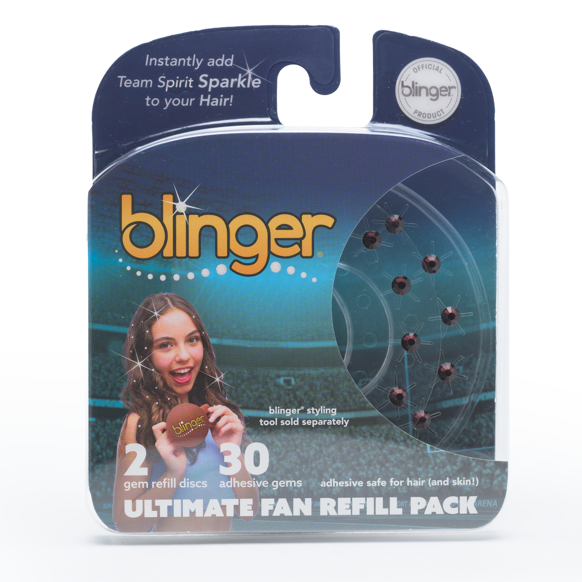 blinger® Ultimate Fan Refill Pack with 30 Gems (Precision-Cut Glass Crystal Colors and Sports Symbols)