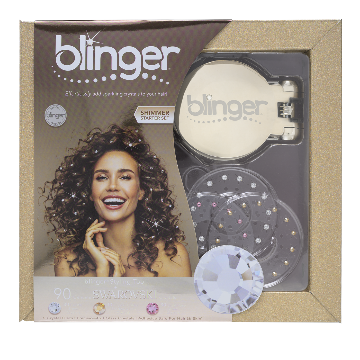 blinger® Shimmer Starter Kit with Gold-Plated blinger® Styling Tool + 90 Precision-Cut Swarovski® Glass Crystals -  blinger.com EXCLUSIVE