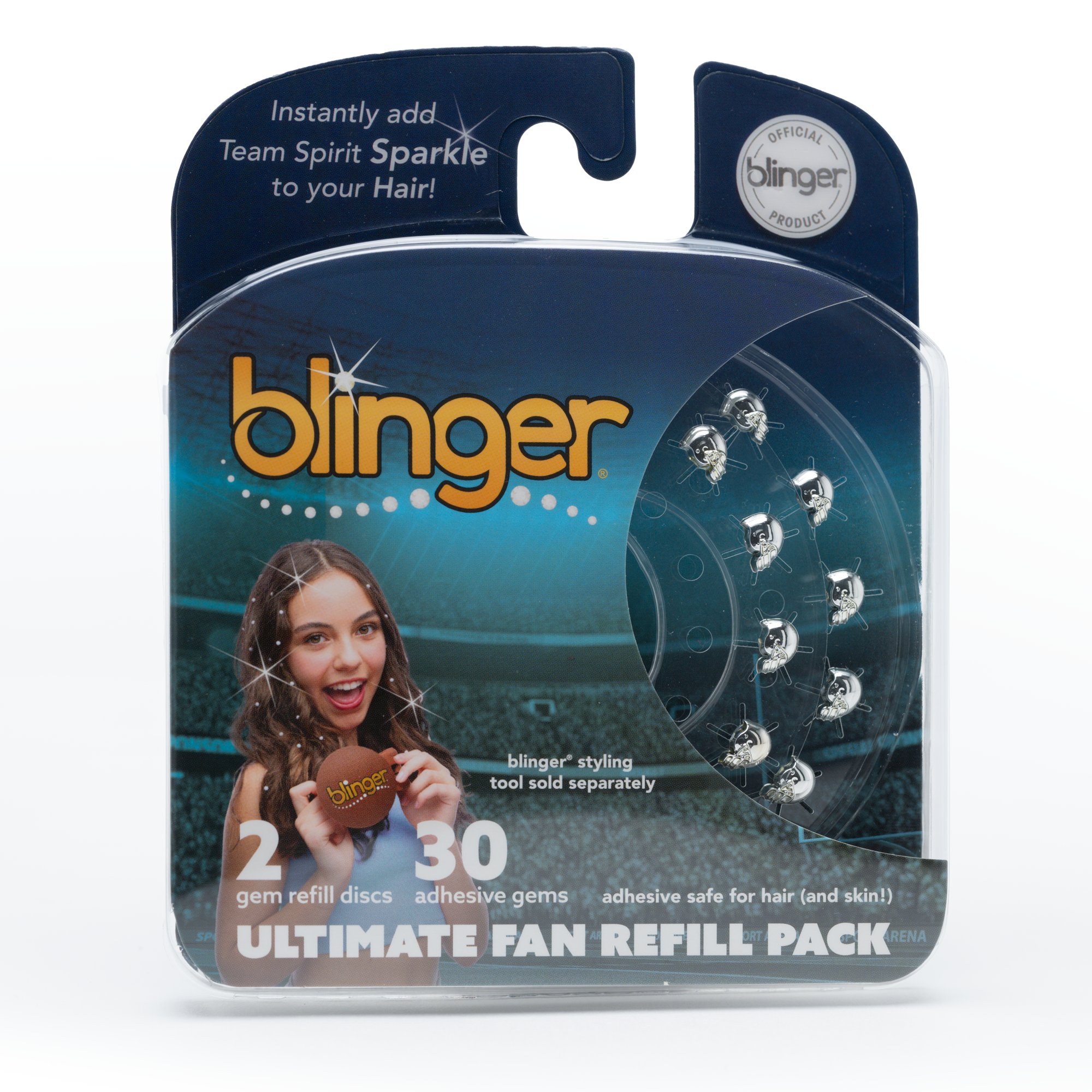 blinger® Ultimate Fan Refill Pack with 30 Gems (Precision-Cut Glass Crystal Colors and Sports Symbols)