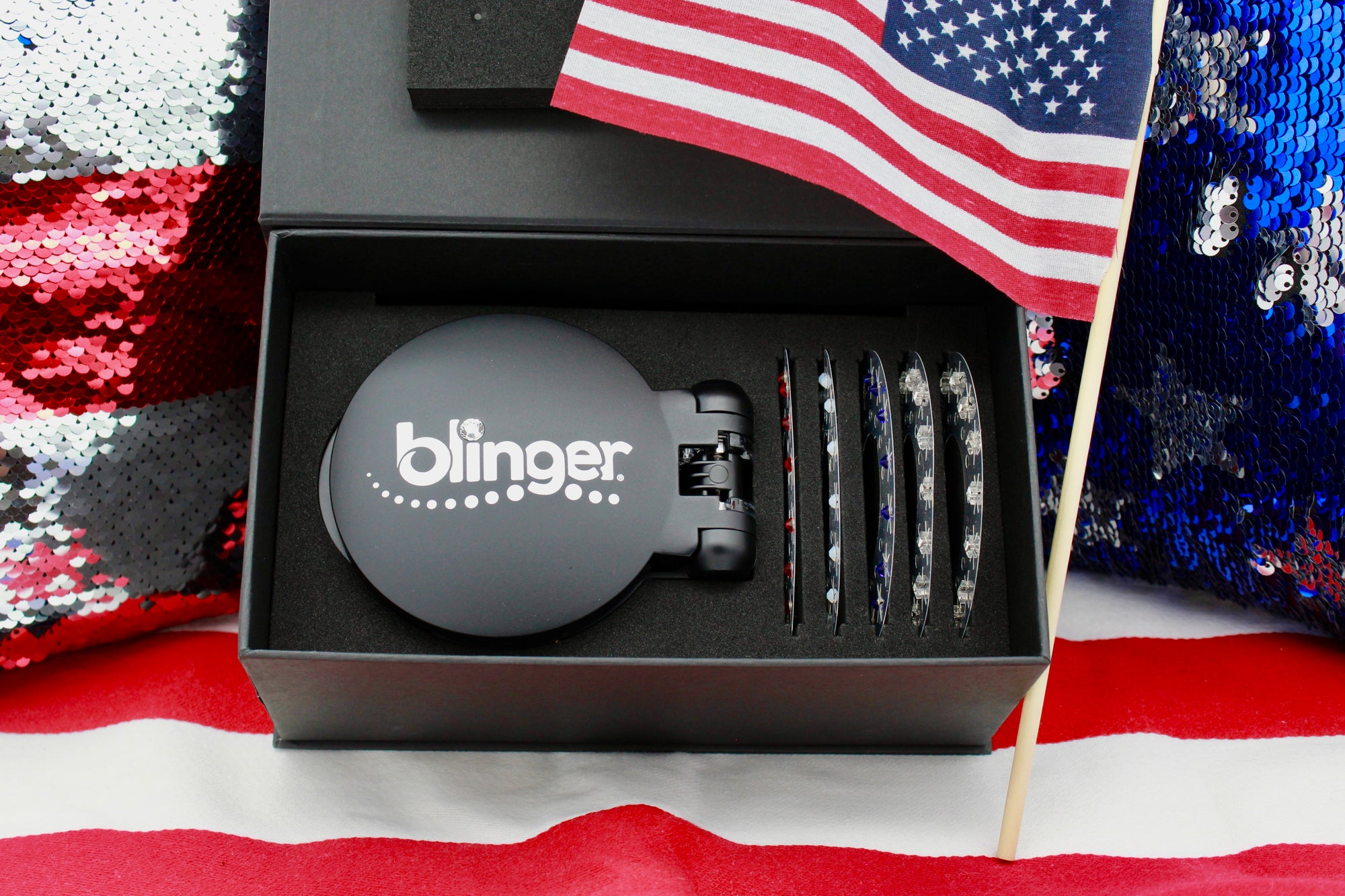 blinger® Pro Series | Limited Edition Stars & Stripes Starter Set with blinger® Styling Tool, 75 Crystals + FREE Vanity Box