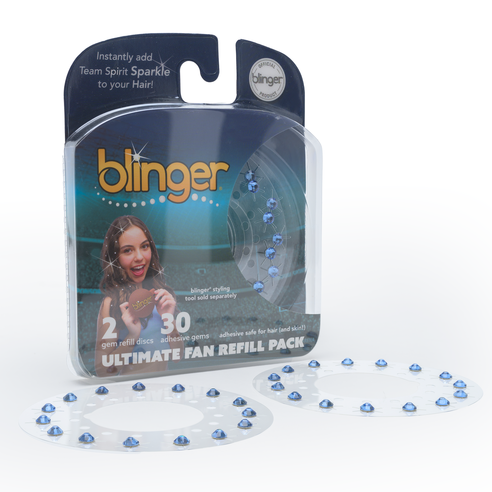 blinger® Ultimate Fan Refill Pack with 30 Gems (Precision-Cut Glass Crystal Colors and Sports Symbols)