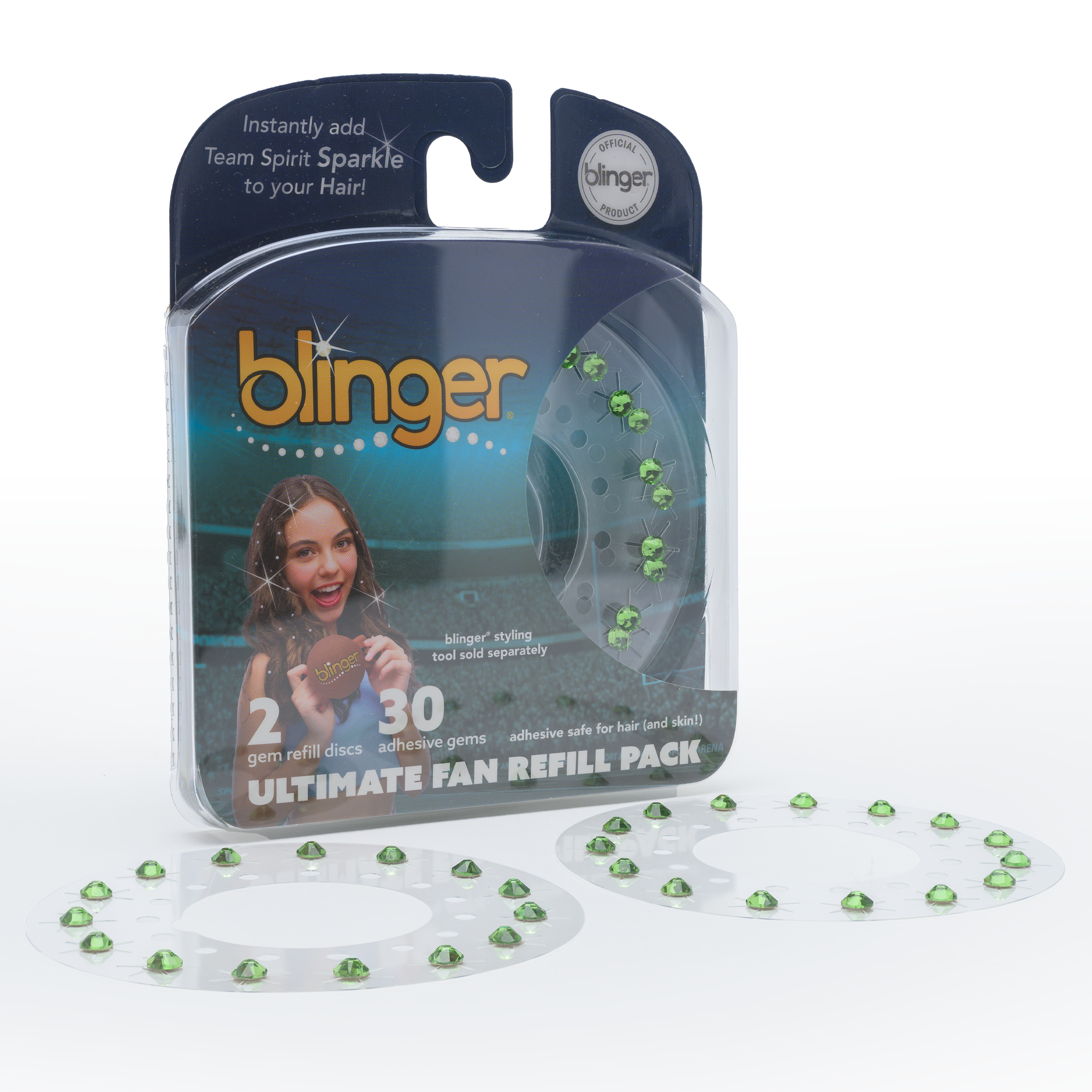 blinger® Ultimate Fan Refill Pack with 30 Gems (Precision-Cut Glass Crystal Colors and Sports Symbols)