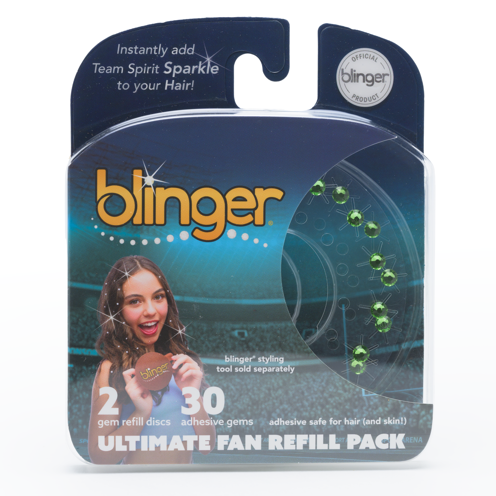 blinger® Ultimate Fan Refill Pack with 30 Gems (Precision-Cut Glass Crystal Colors and Sports Symbols)