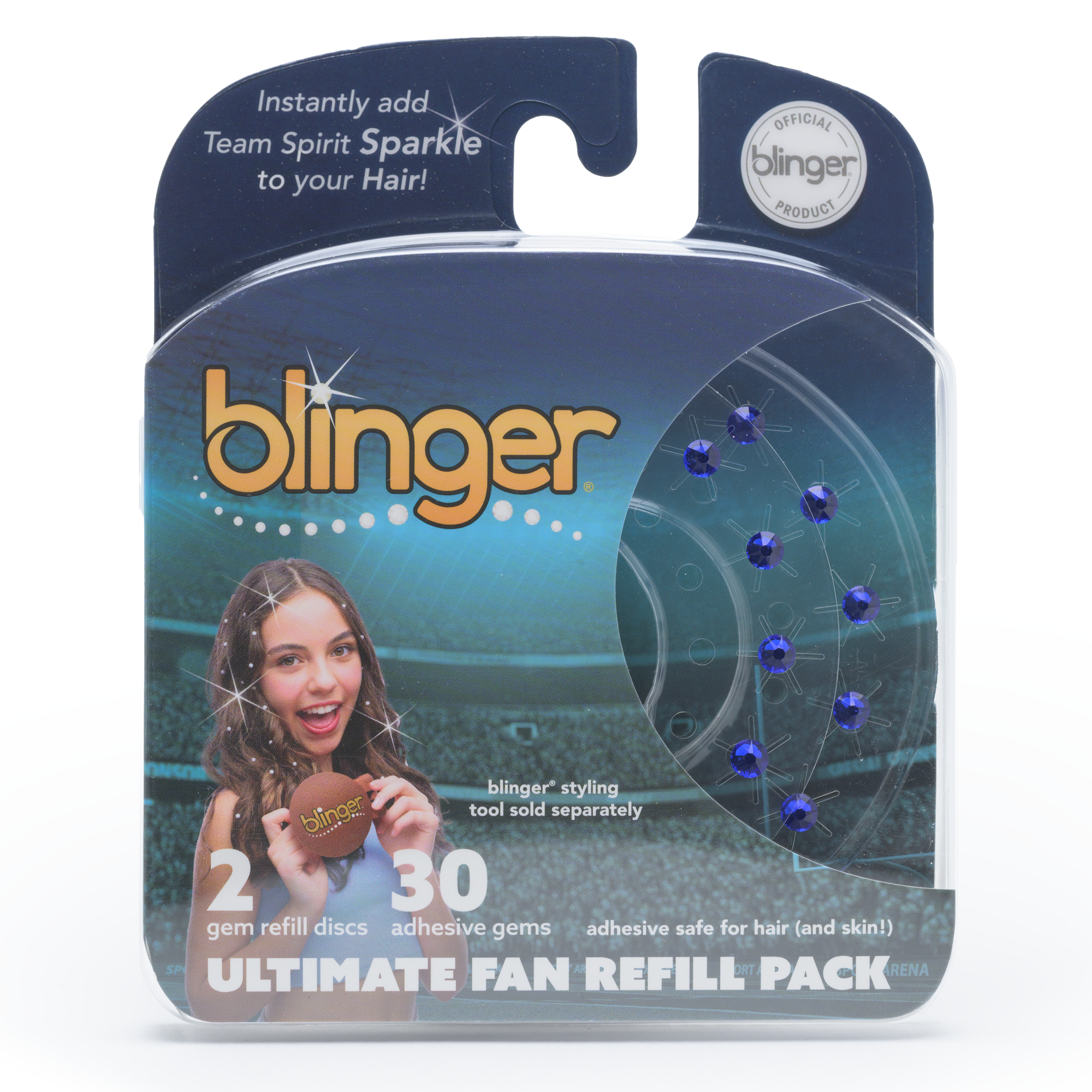 blinger® Ultimate Fan Refill Pack with 30 Gems (Precision-Cut Glass Crystal Colors and Sports Symbols)