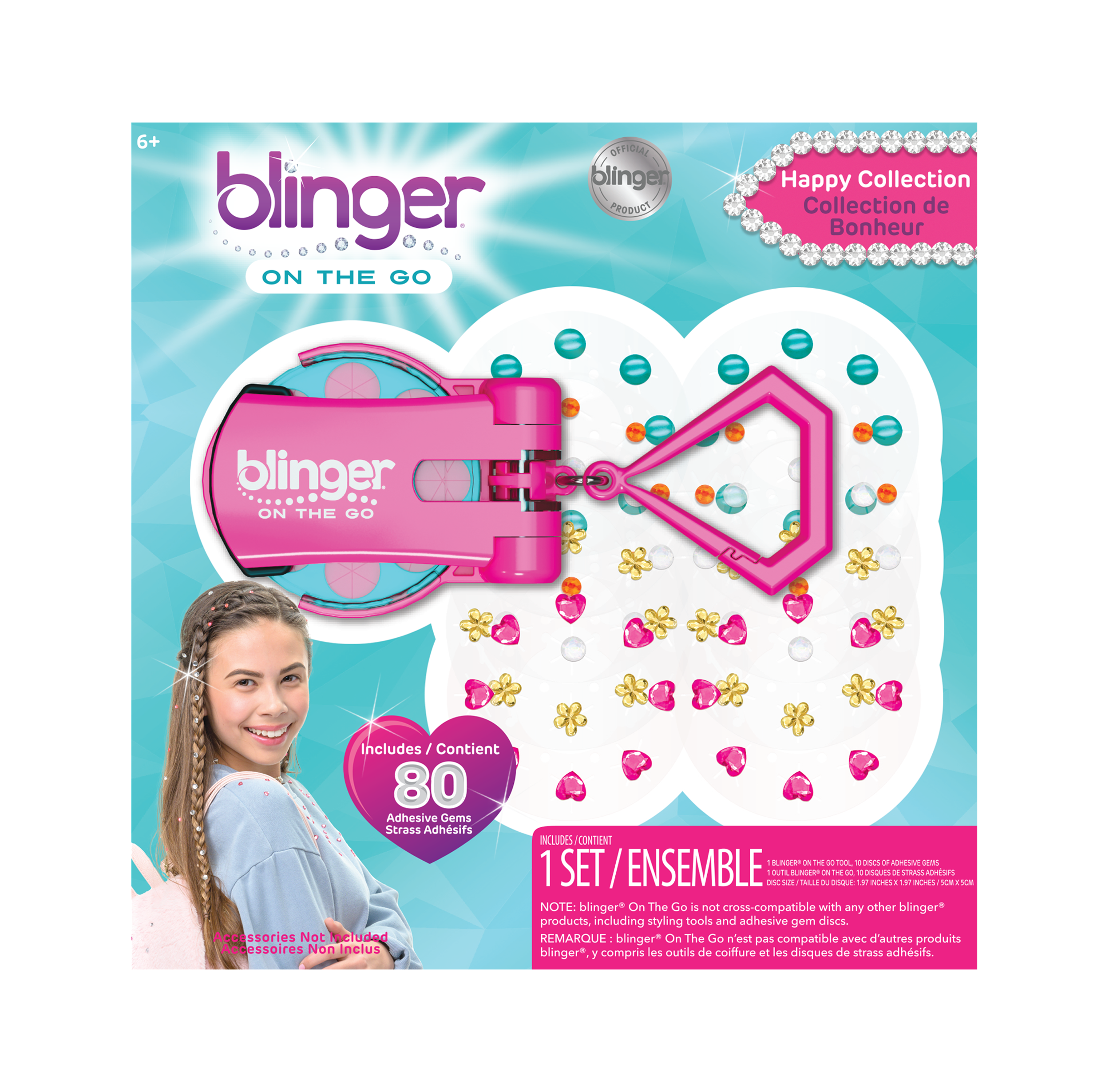 blinger® On The Go (Mini) Starter Kit with blinger® mini Gem Stamper + 80 Colorful Acrylic Gems