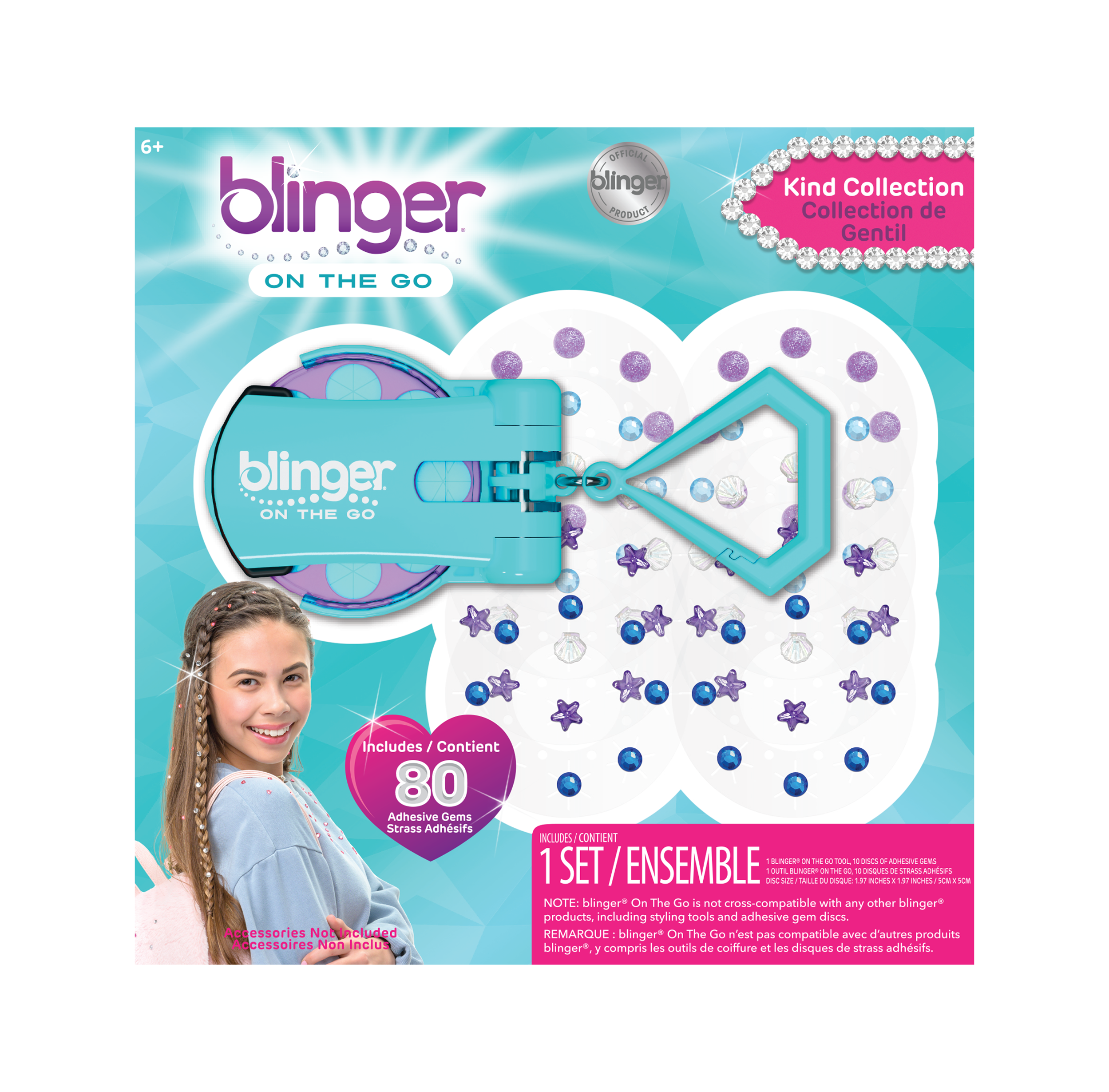 blinger® On The Go (Mini) Starter Kit with blinger® mini Gem Stamper + 80 Colorful Acrylic Rhinestones