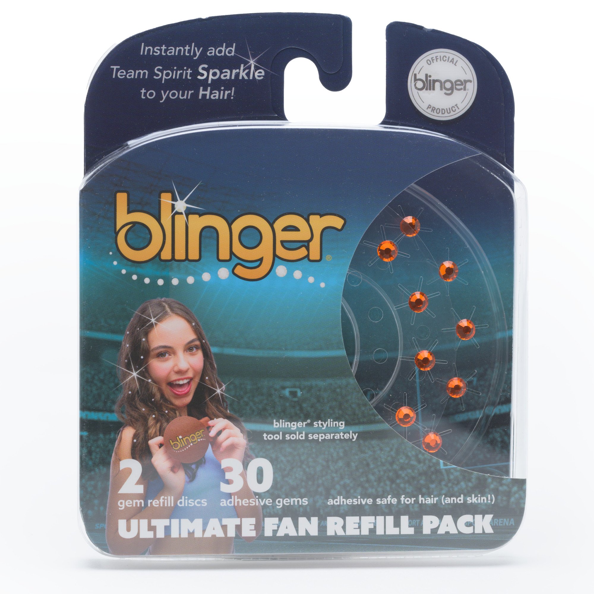 blinger® Ultimate Fan Refill Pack with 30 Gems (Precision-Cut Glass Crystal Colors and Sports Symbols)