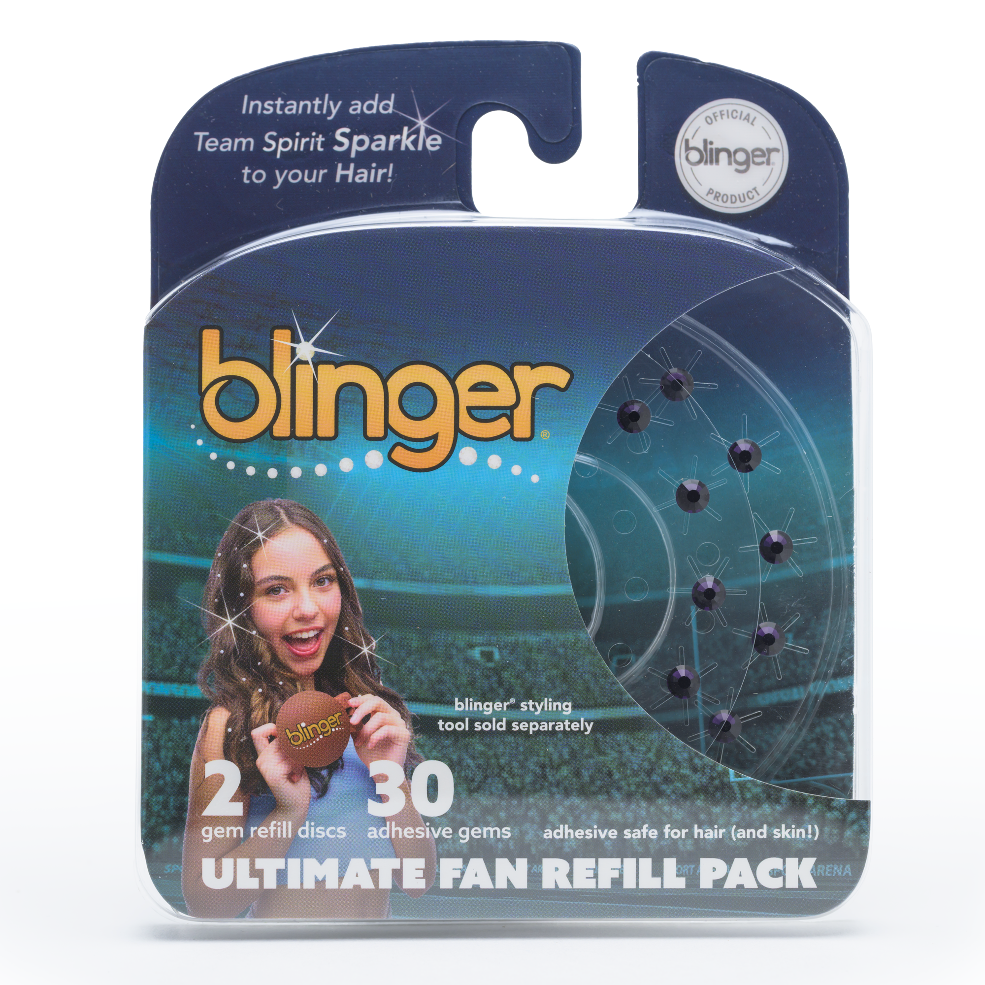 blinger® Ultimate Fan Refill Pack with 30 Gems (Precision-Cut Glass Crystal Colors and Sports Symbols)