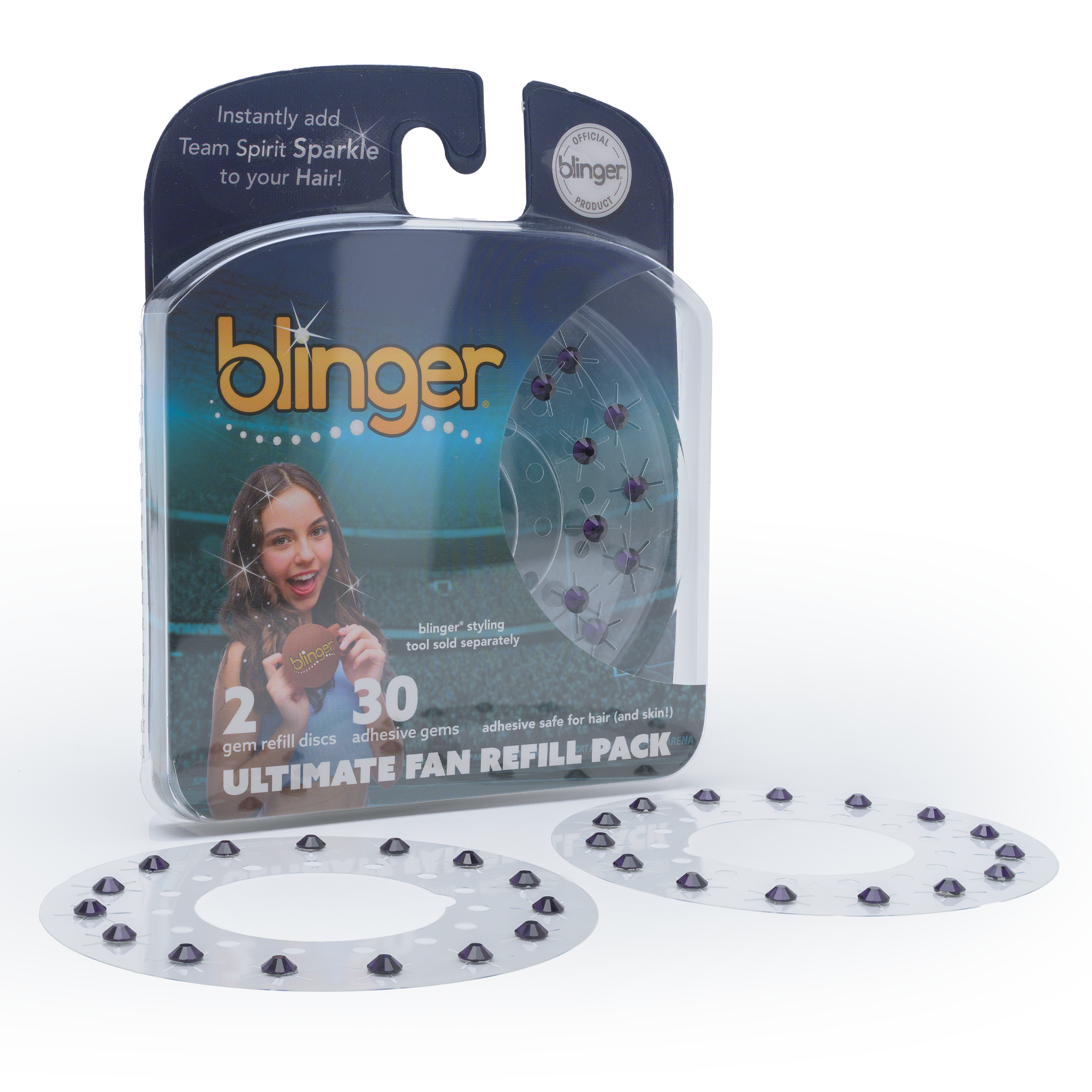 blinger® Ultimate Fan Refill Pack with 30 Gems (Precision-Cut Glass Crystal Colors and Sports Symbols)